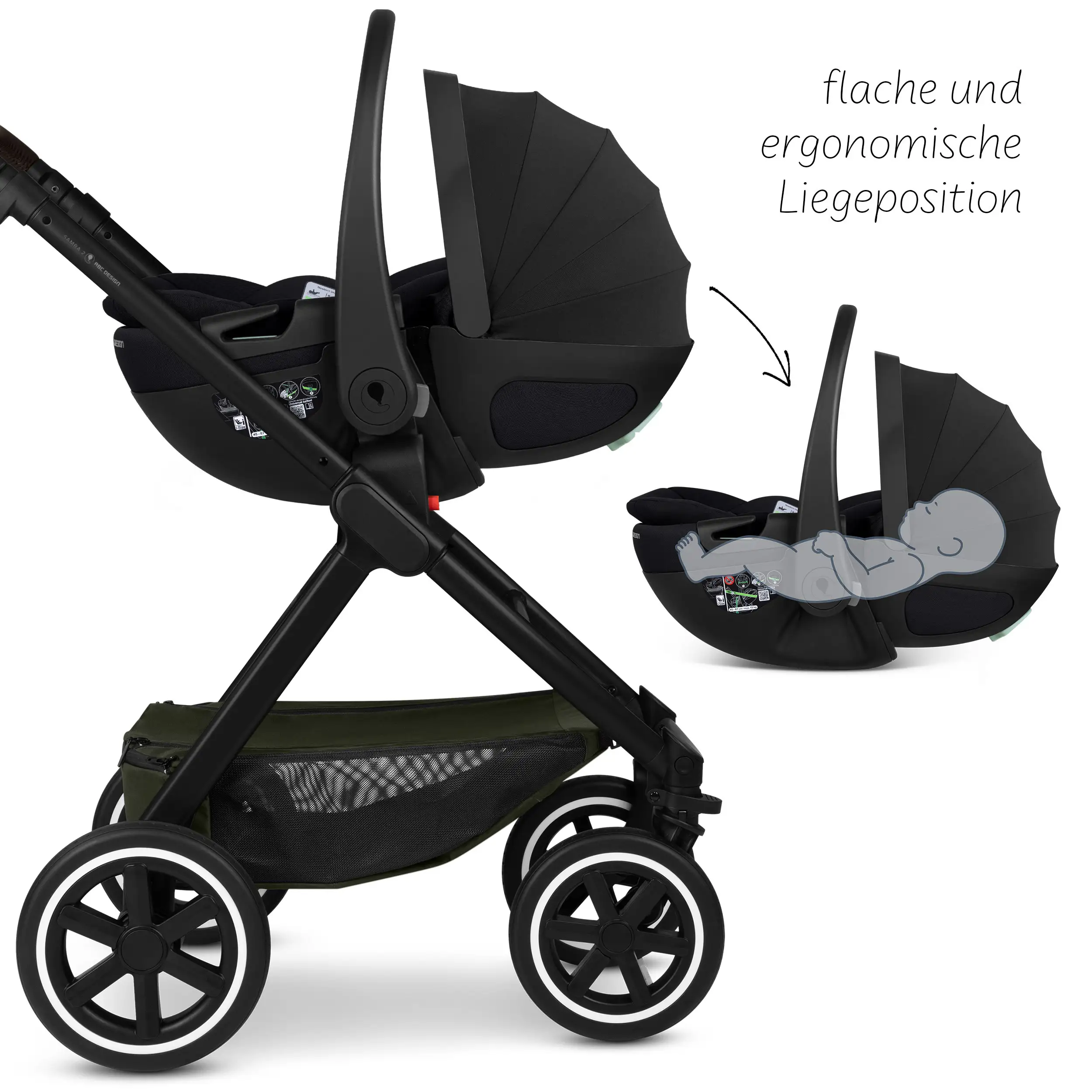 3in1-Kinderwagen-Set Samba 2 inkl. Babyschale Calla mit Liegefunktion - Avocado