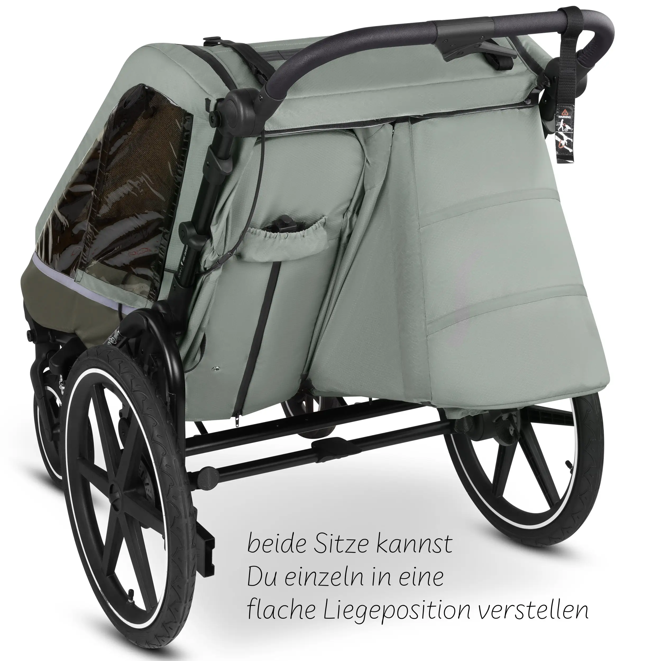Fahrradanhänger Tour 2 mit 2 Komfortsitzen & Lufträdern - Olive