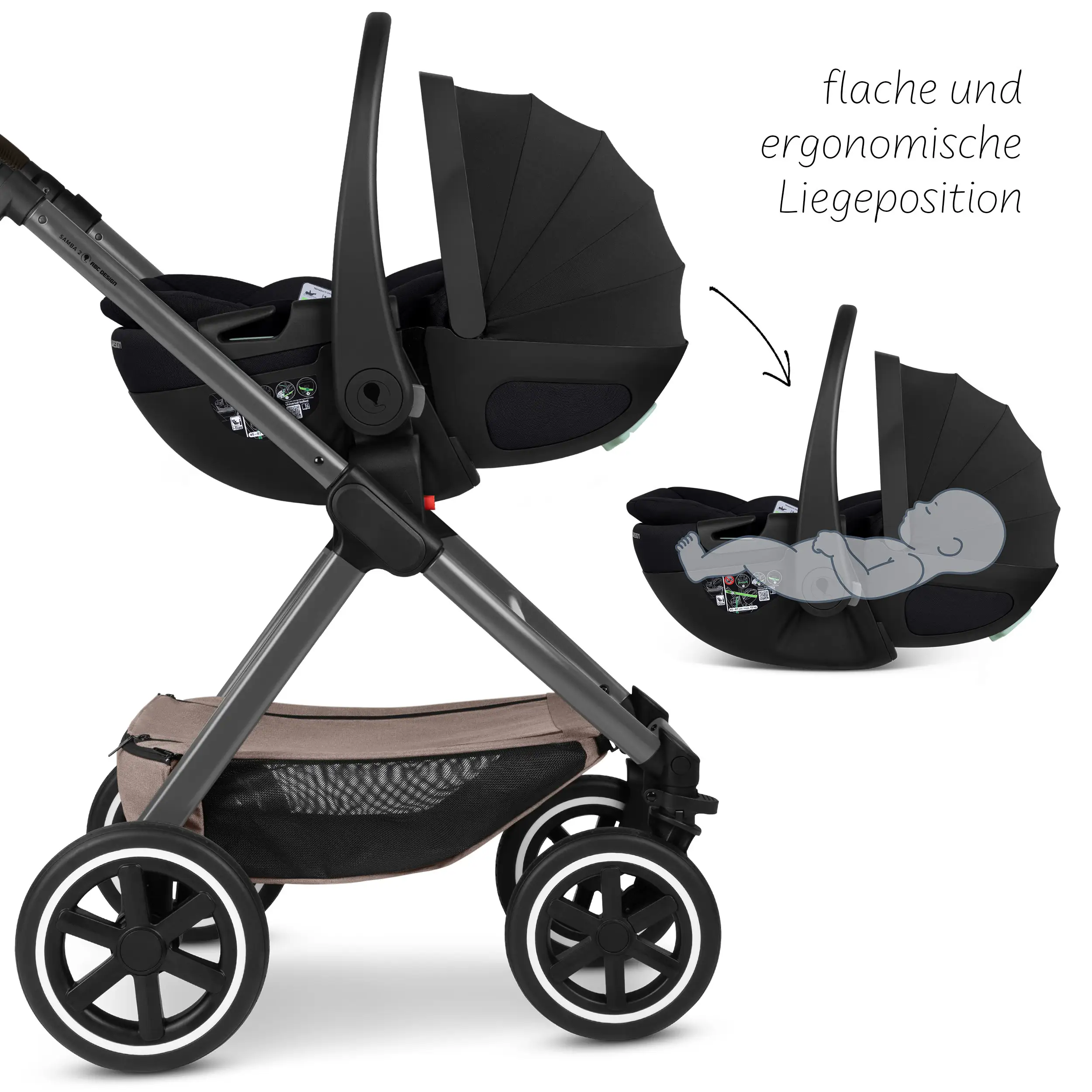 3in1-Kinderwagen-Set Samba 2 inkl. Babyschale Calla mit Liegefunktion - Camel