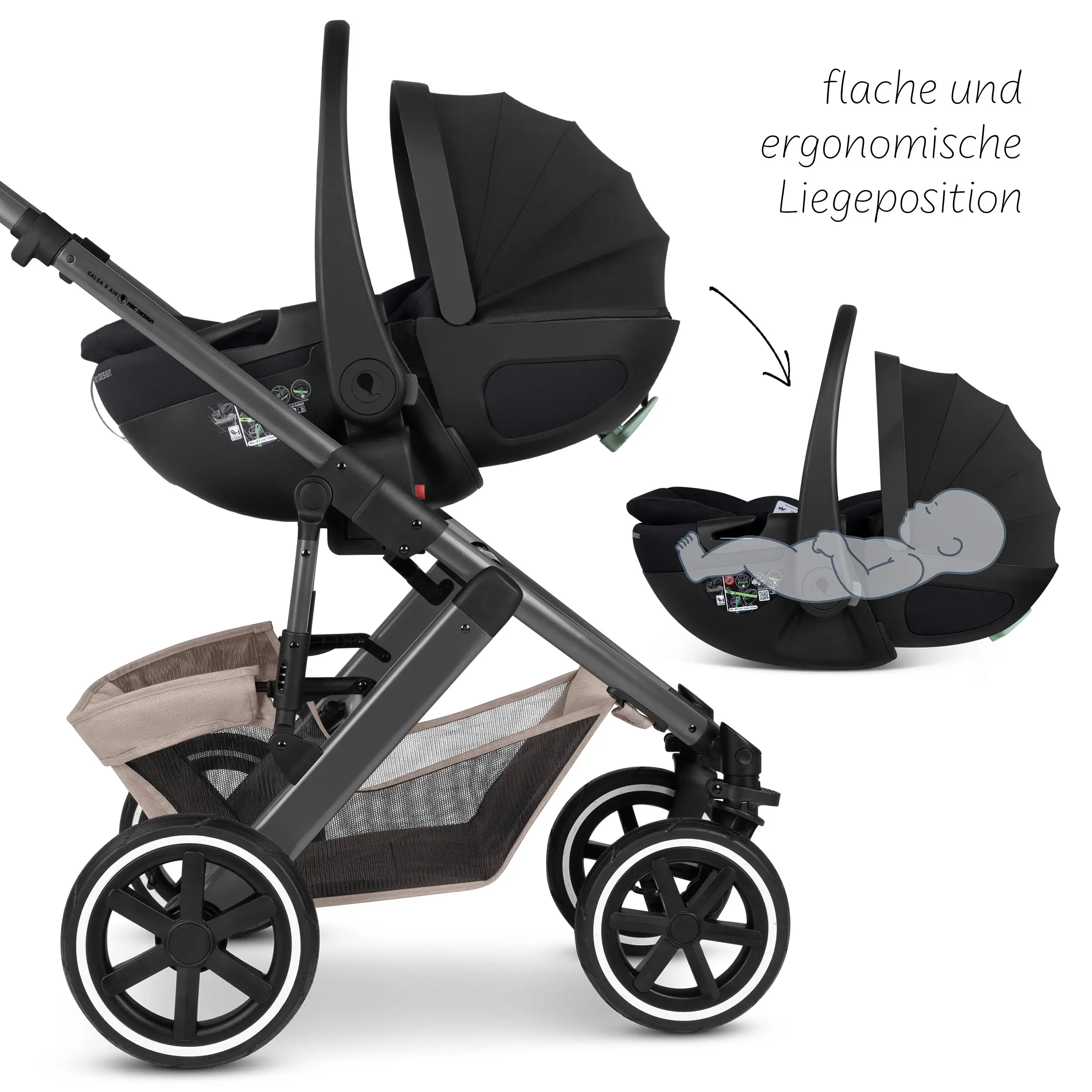 4in1-Kinderwagen-Set Salsa 5 Air inkl. Babyschale Calla mit Liegefunktion - Camel