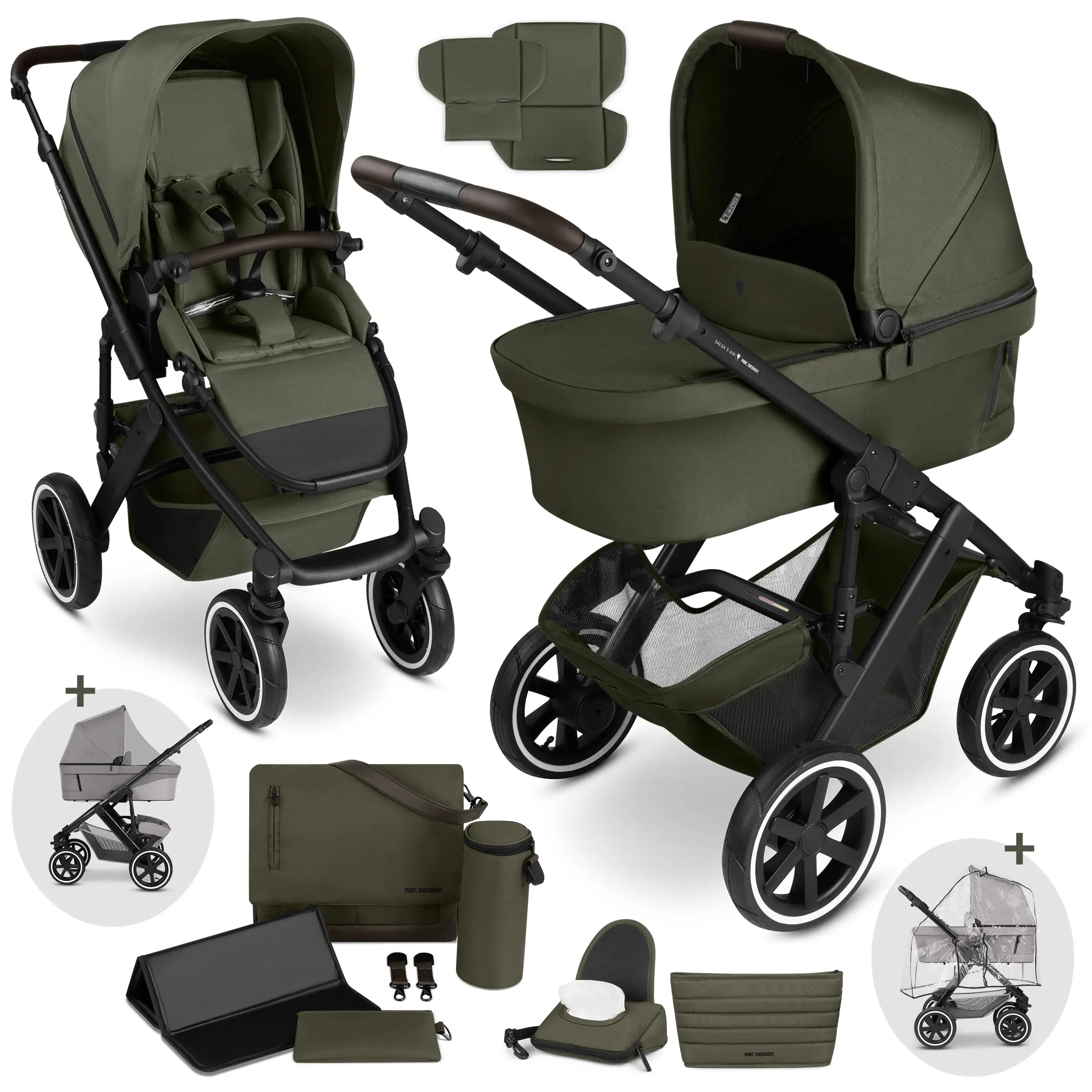 Kombi-Kinderwagen Salsa 5 Air  inkl. Wickeltasche Urban, Moskitonetz, Regenschutz - Avocado