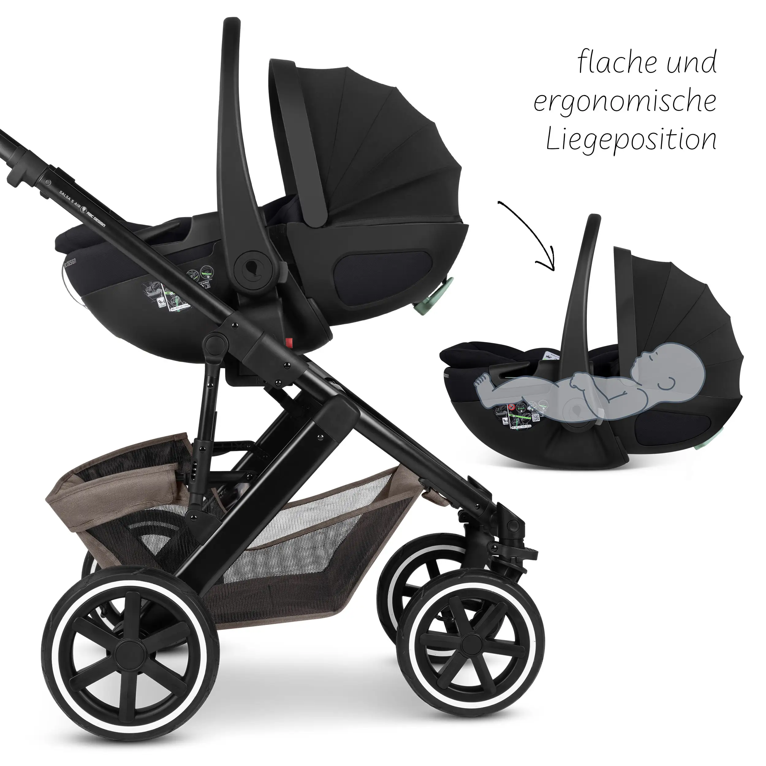 4in1-Kinderwagen-Set Salsa 5 Air inkl. Babyschale Calla mit Liegefunktion - Nature
