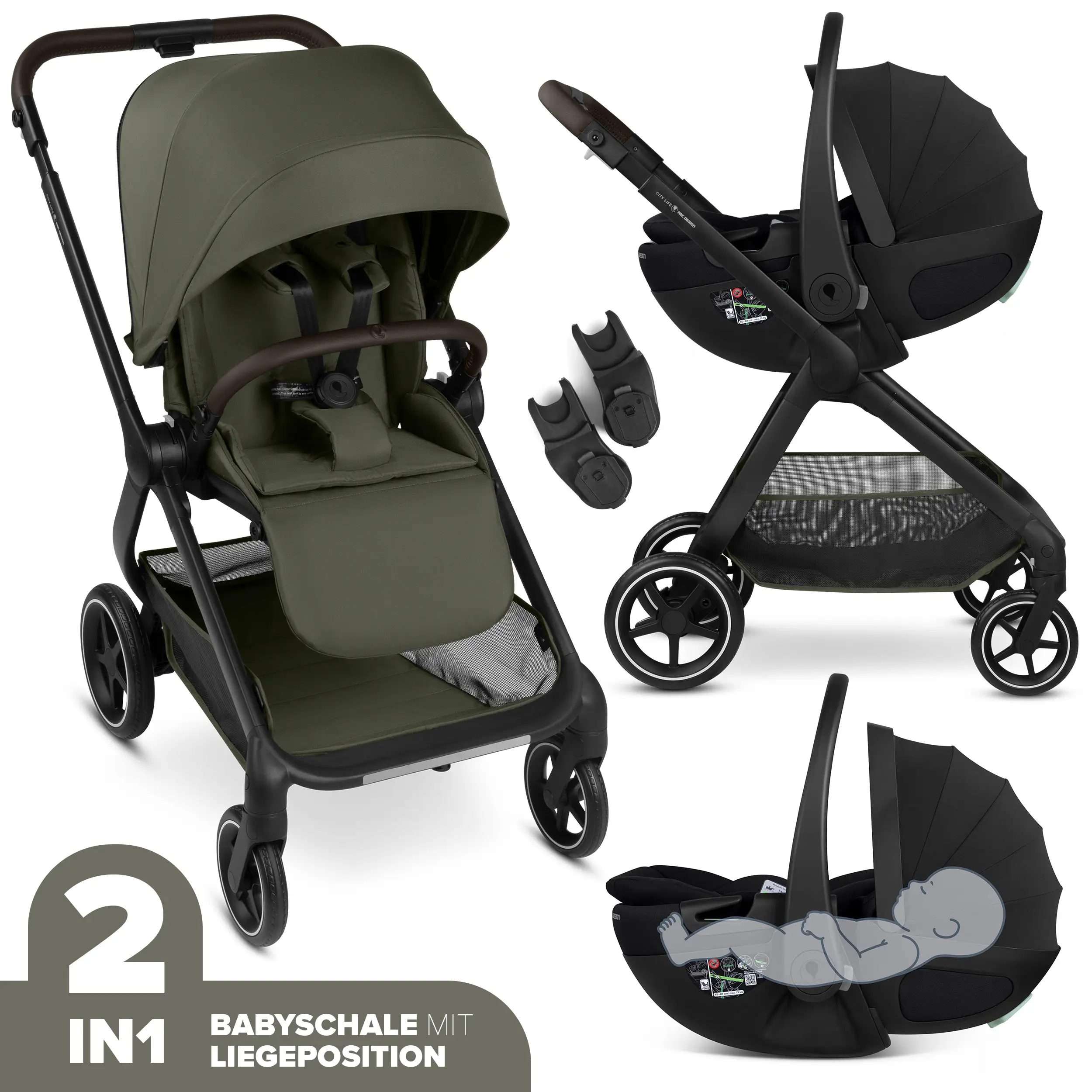 Travel System City Life inkl. Babyschale Calla mit Liegefunktion - Avocado
