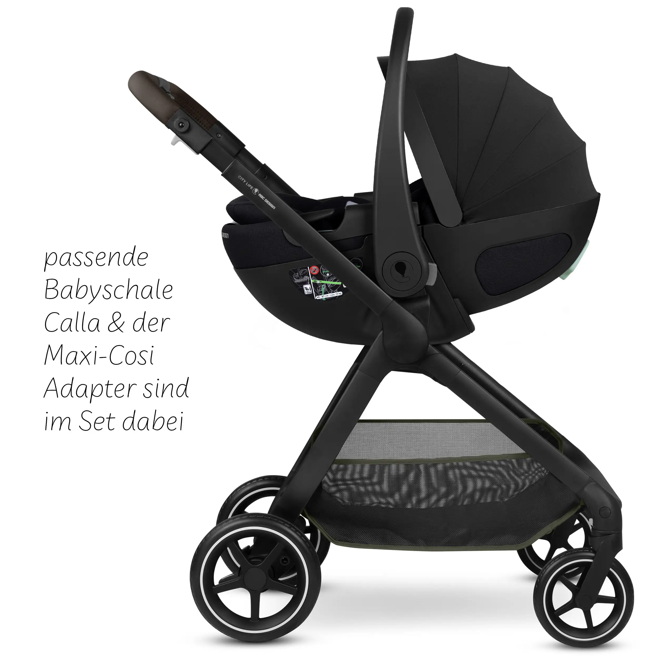 3in1-Kinderwagen-Set City Life inkl. Babyschale Calla mit Liegefunktion - Avocado