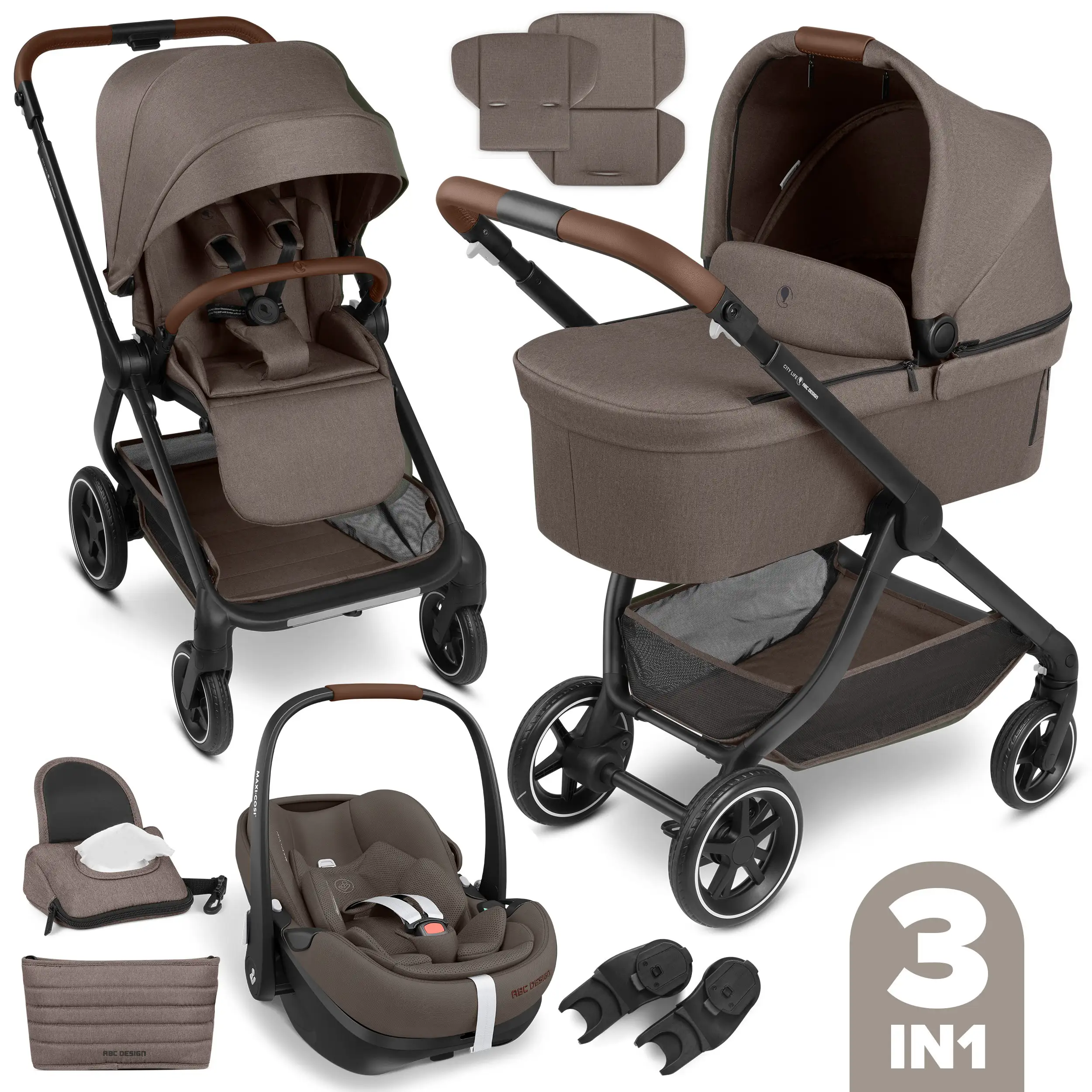 3in1 Kinderwagen-Set City Life inkl. Babyschale Maxi Cosi Pebble 360 Pro 2 - Nature