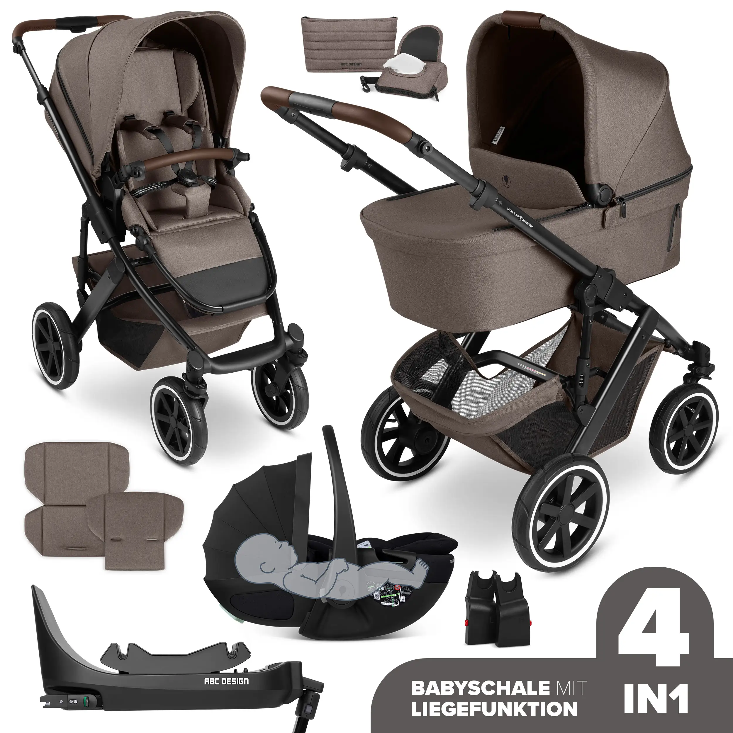 4in1-Kinderwagen-Set Salsa 5 Air inkl. Babyschale Calla mit Liegefunktion - Nature