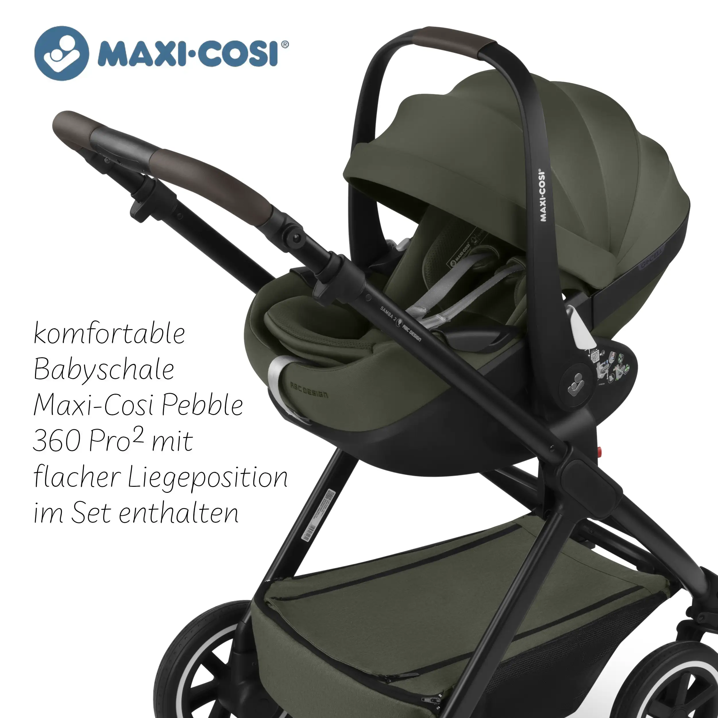 3in1 Kinderwagen-Set Samba 2 inkl. Babyschale Maxi Cosi Pebble 360 Pro 2 - Avocado