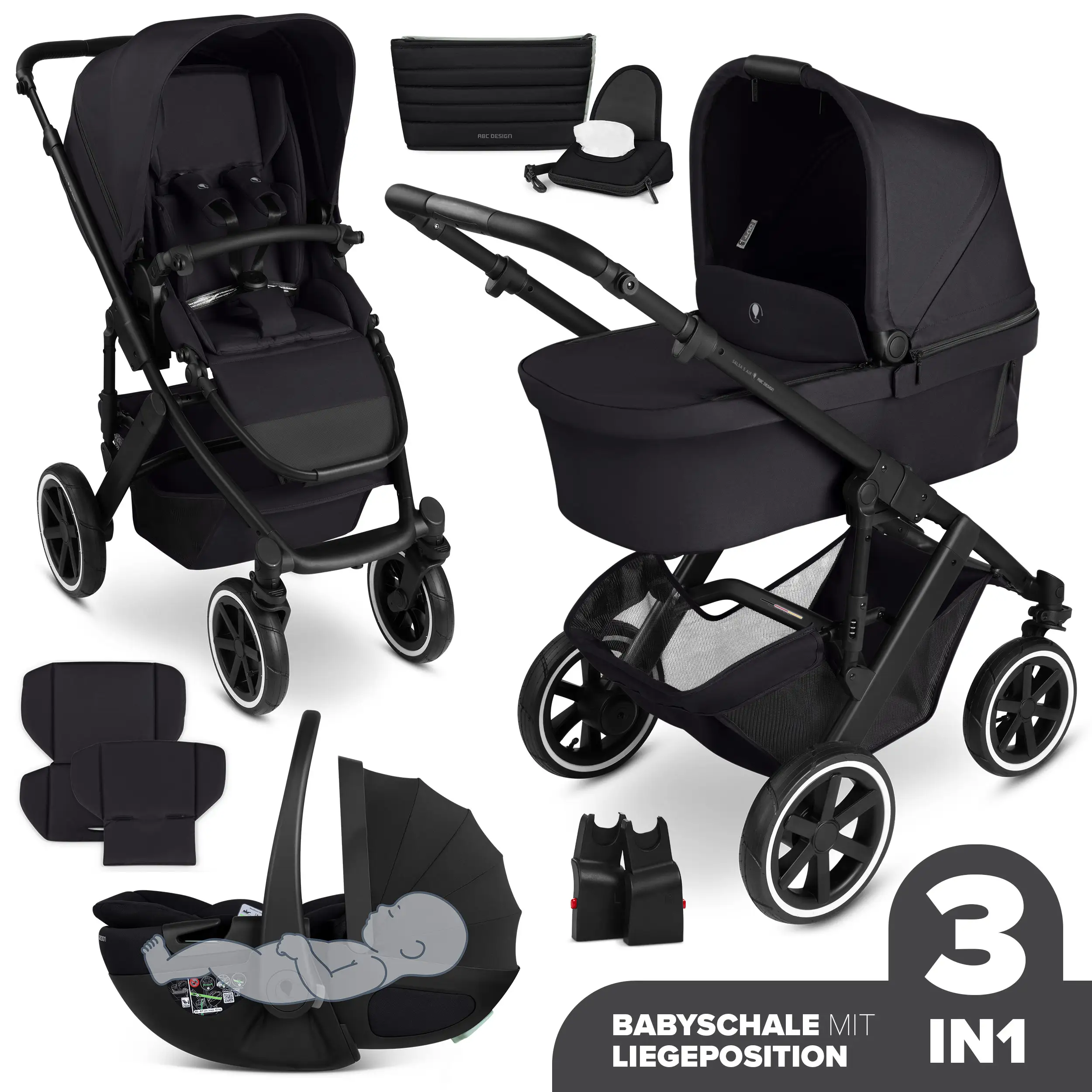 3in1-Kinderwagen-Set Salsa 5 Air inkl. Babyschale Calla mit Liegefunktion - Coal