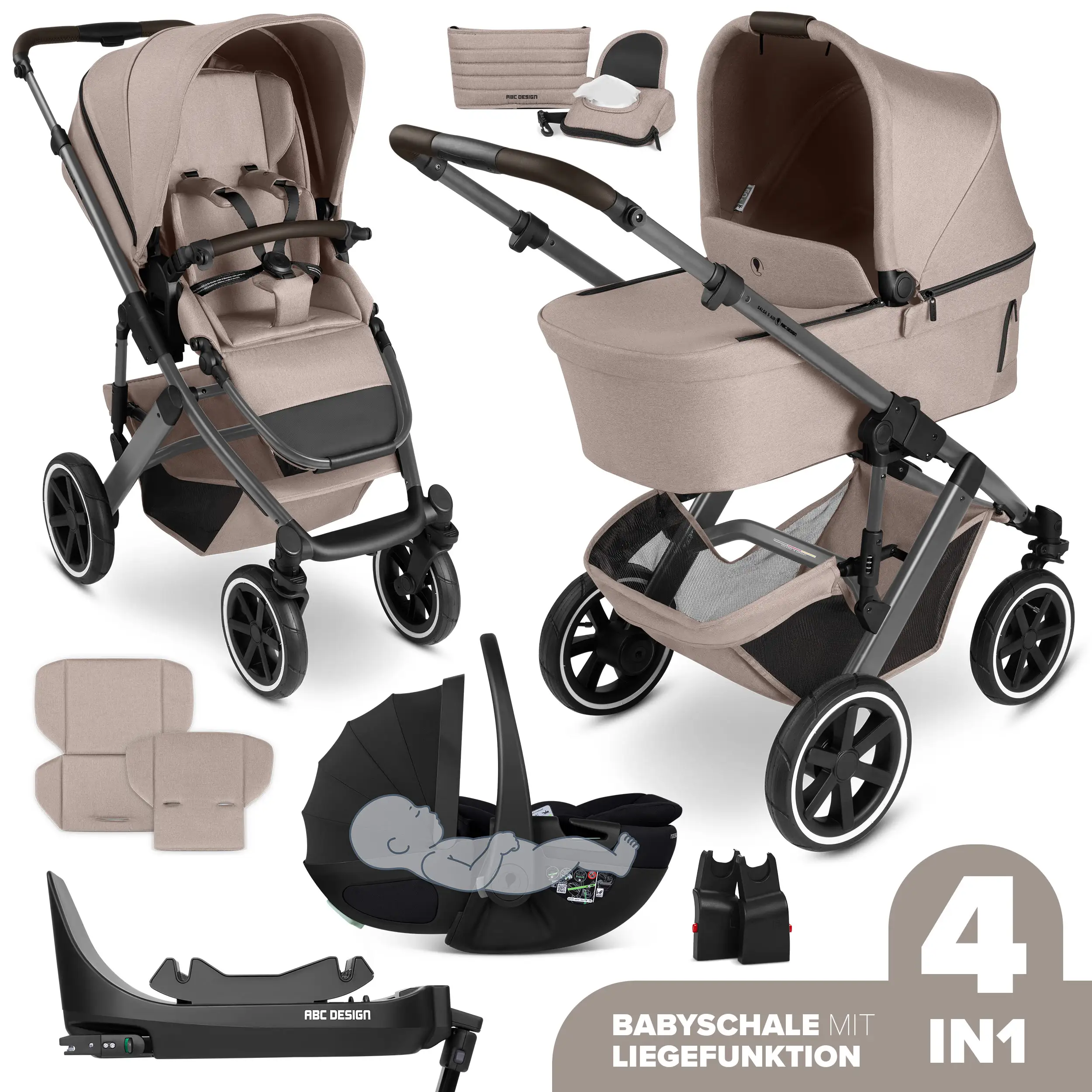 4in1-Kinderwagen-Set Salsa 5 Air inkl. Babyschale Calla mit Liegefunktion - Camel