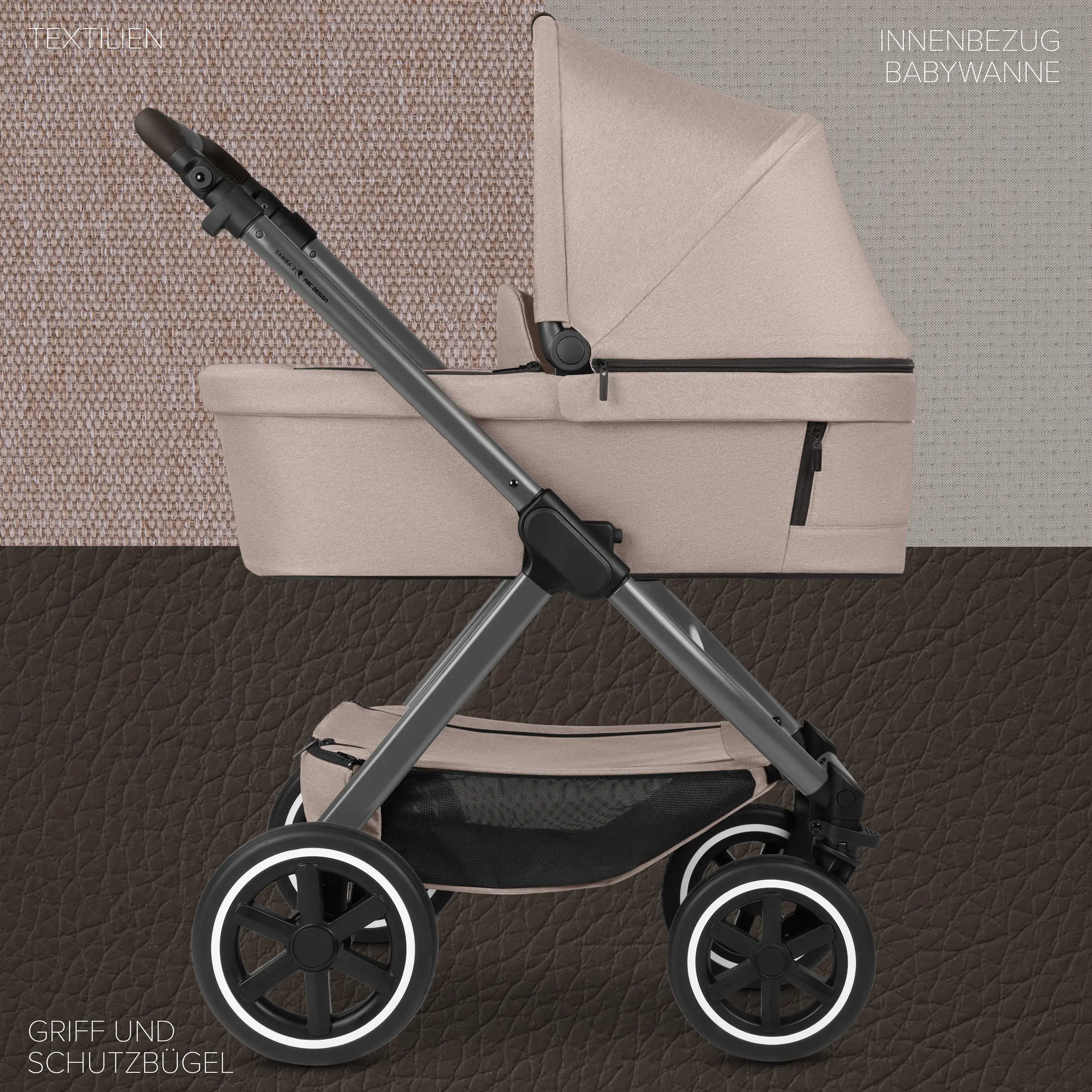 4in1-Kinderwagen-Set Samba 2 inkl. Babyschale Calla mit Liegefunktion - Camel