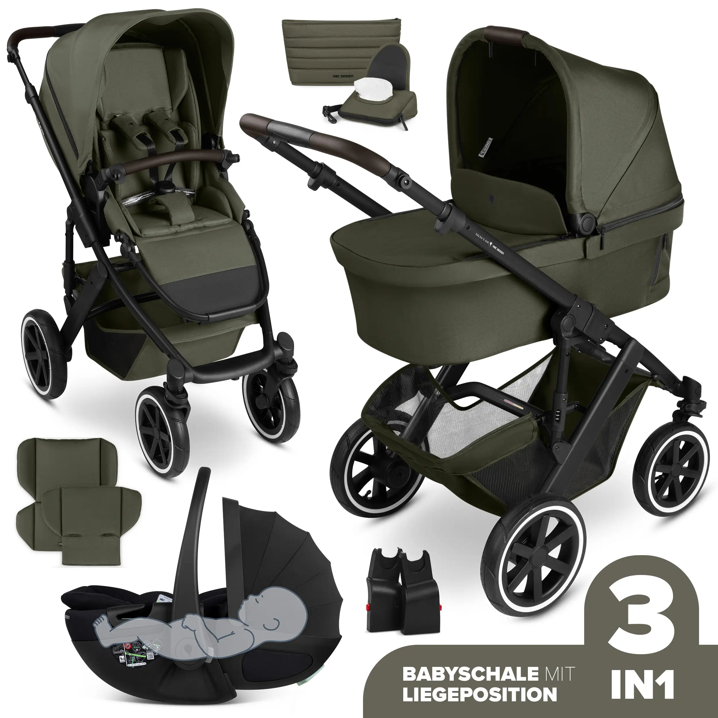 3in1-Kinderwagen-Set Salsa 5 Air inkl. Babyschale Calla mit Liegefunktion - Avocado