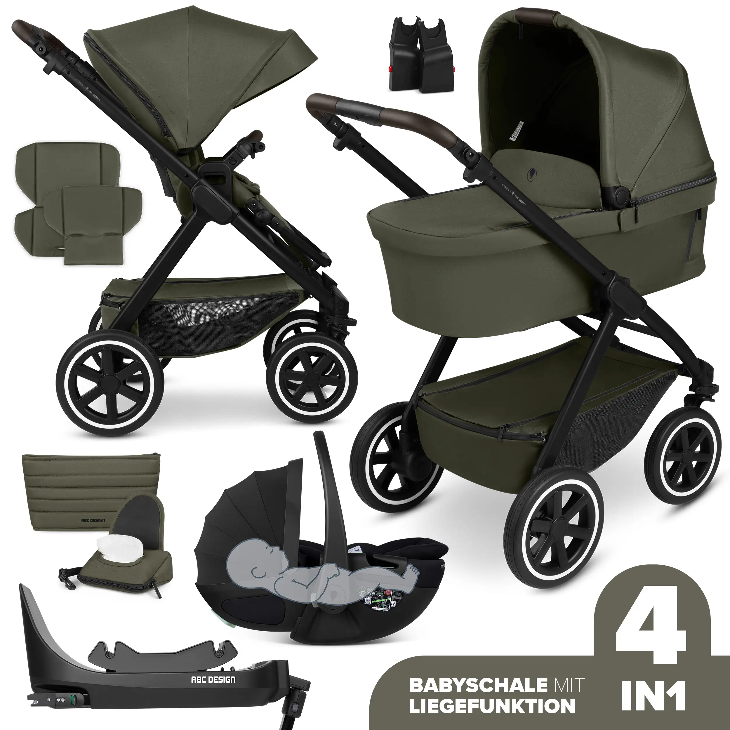 4in1-Kinderwagen-Set Samba 2 inkl. Babyschale Calla mit Liegefunktion - Avocado