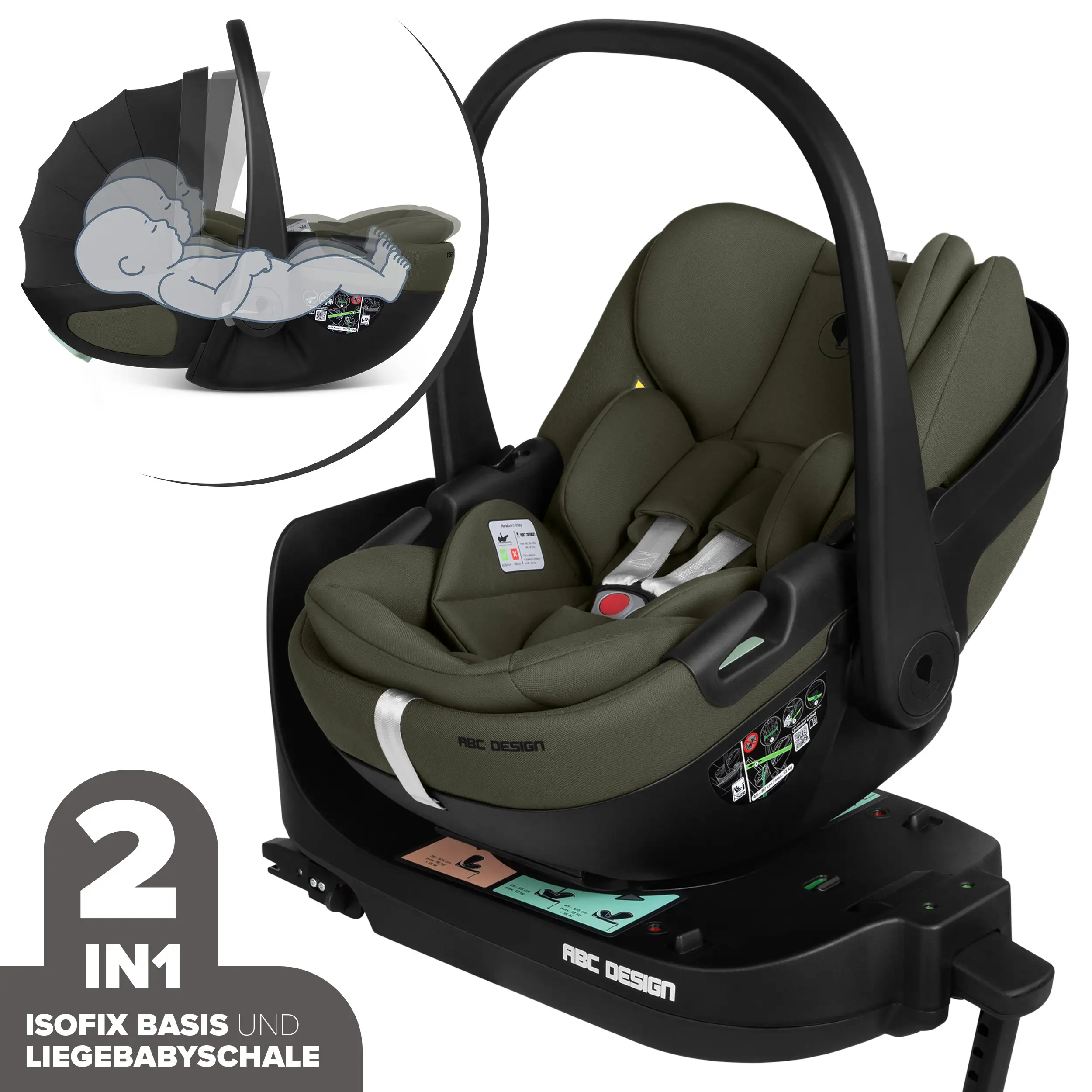 Ovetto Calla i-Size reclinabile incl. base ISOFIX girevole Root - Olive