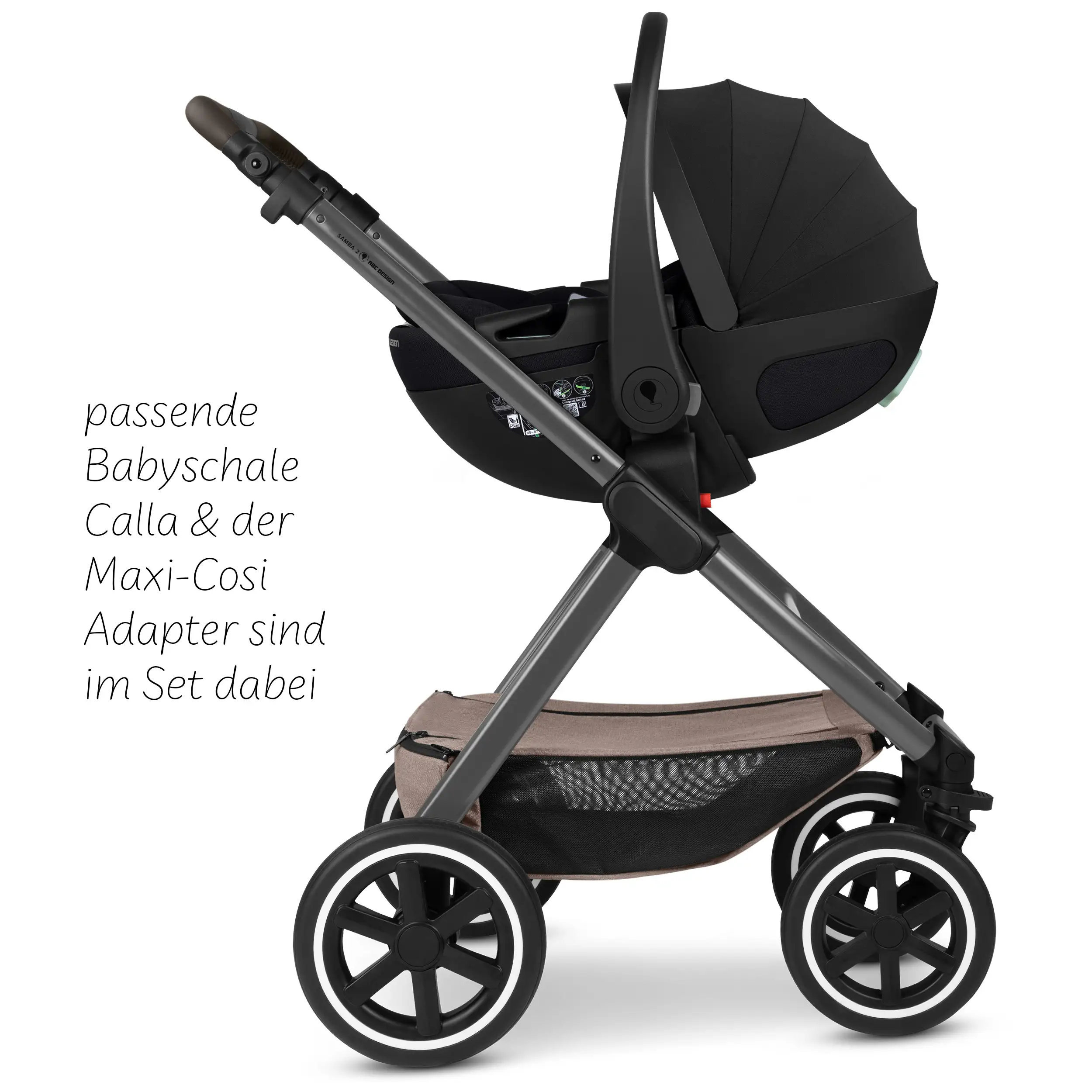 4in1-Kinderwagen-Set Samba 2 inkl. Babyschale Calla mit Liegefunktion - Camel