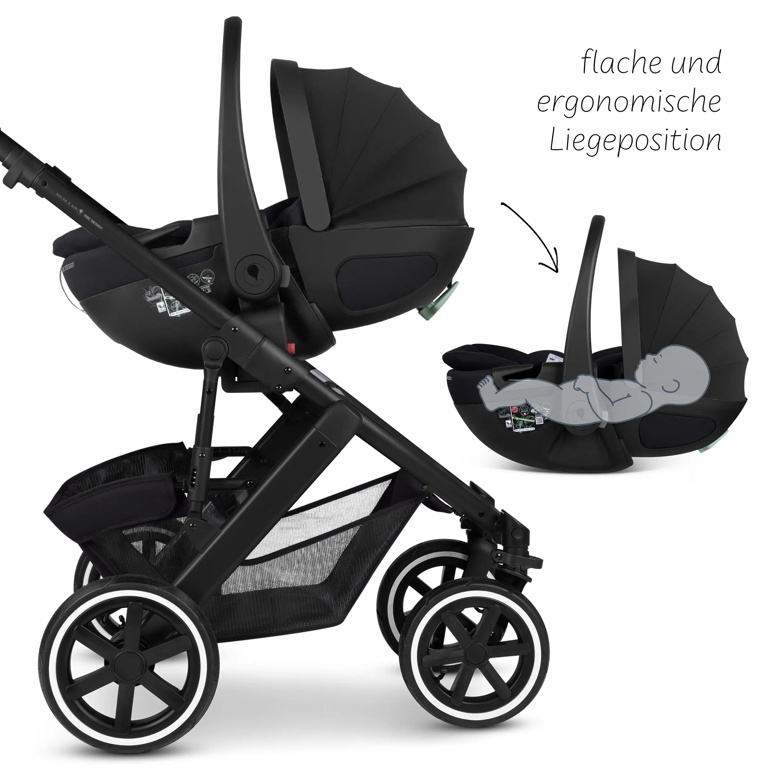 3in1-Kinderwagen-Set Salsa 5 Air inkl. Babyschale Calla mit Liegefunktion - Coal