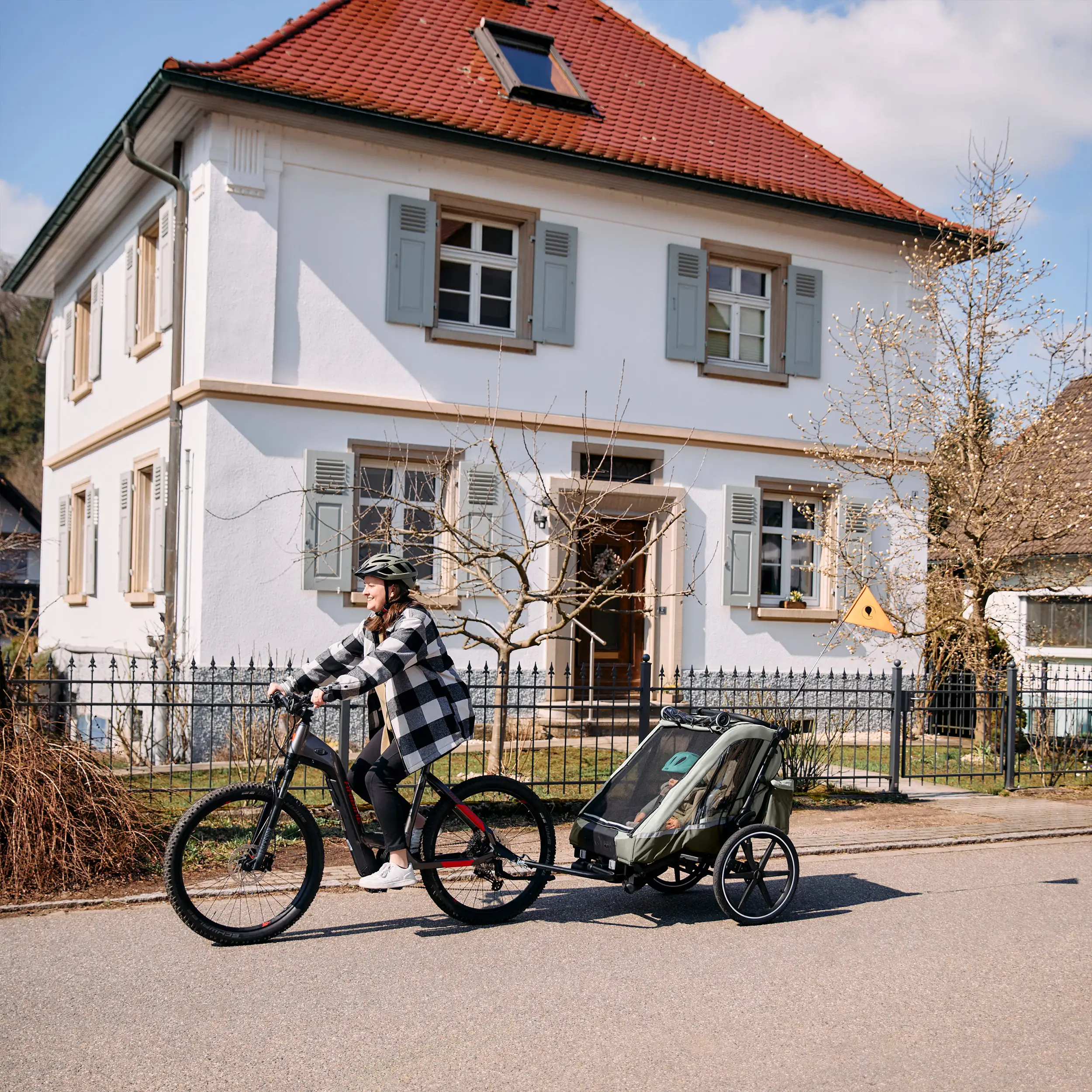 Fahrradanhänger Tour 2 mit 2 Komfortsitzen & Lufträdern - Olive