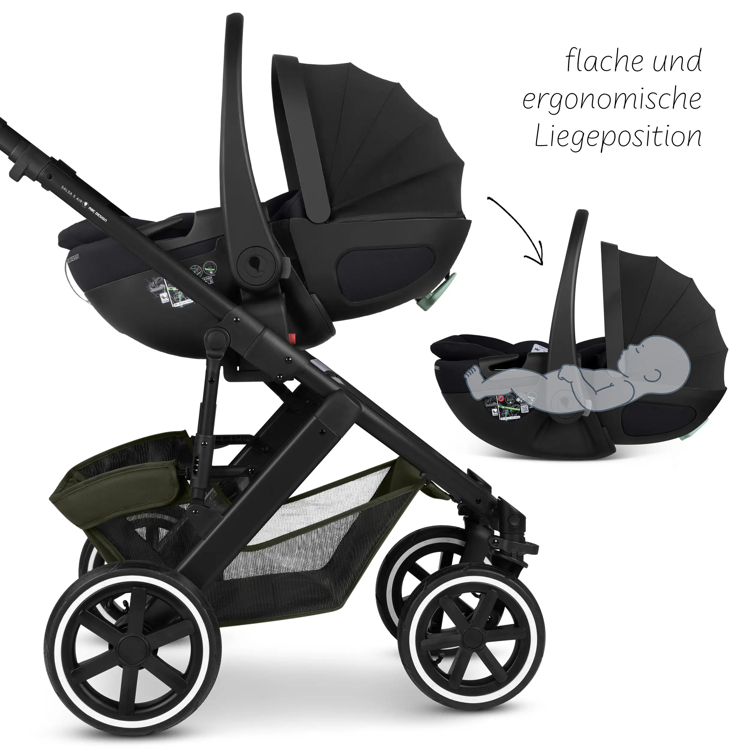 4in1-Kinderwagen-Set Salsa 5 Air inkl. Babyschale Calla mit Liegefunktion - Avocado