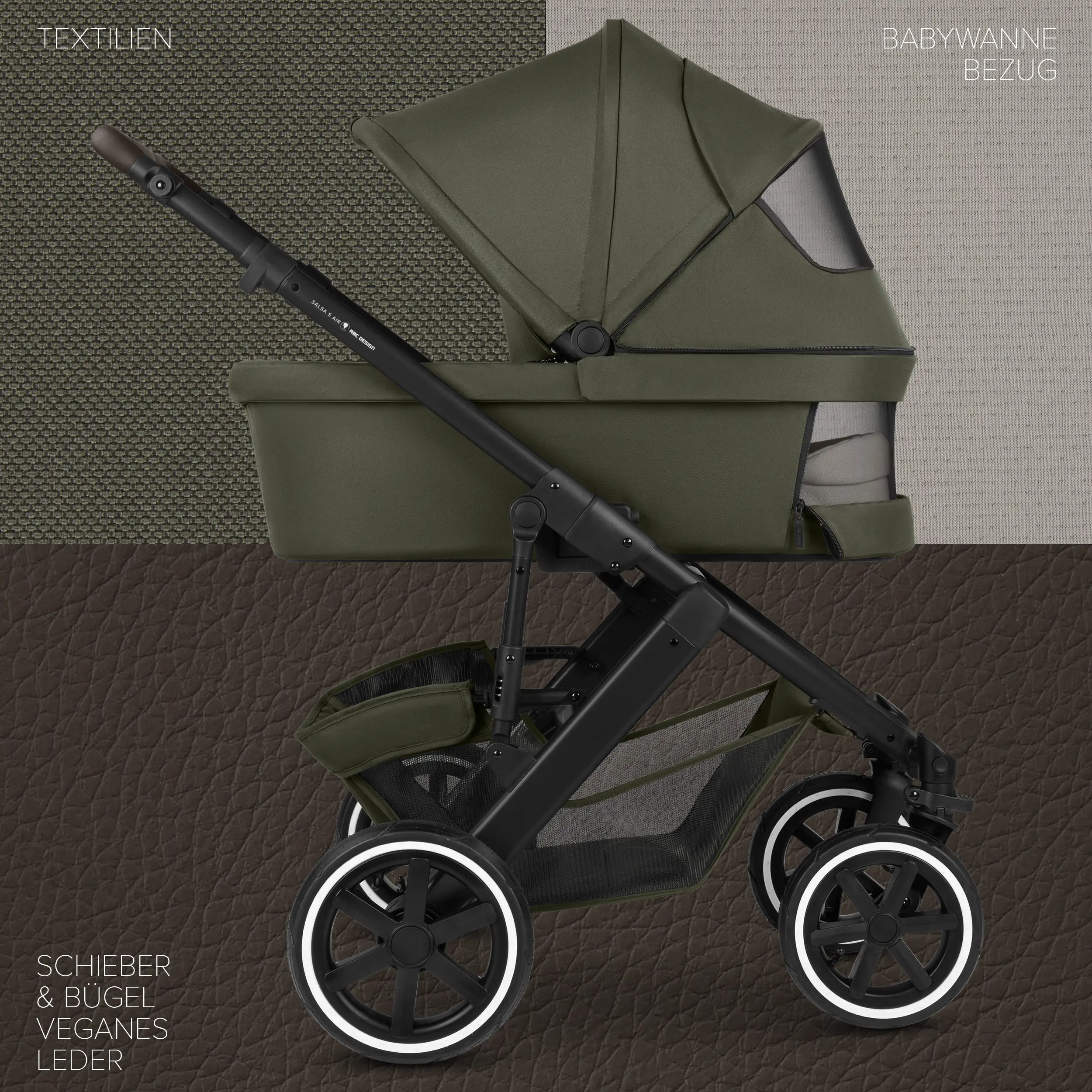 Kombi-Kinderwagen Salsa 5 Air  inkl. Wickeltasche Urban, Moskitonetz, Regenschutz - Avocado