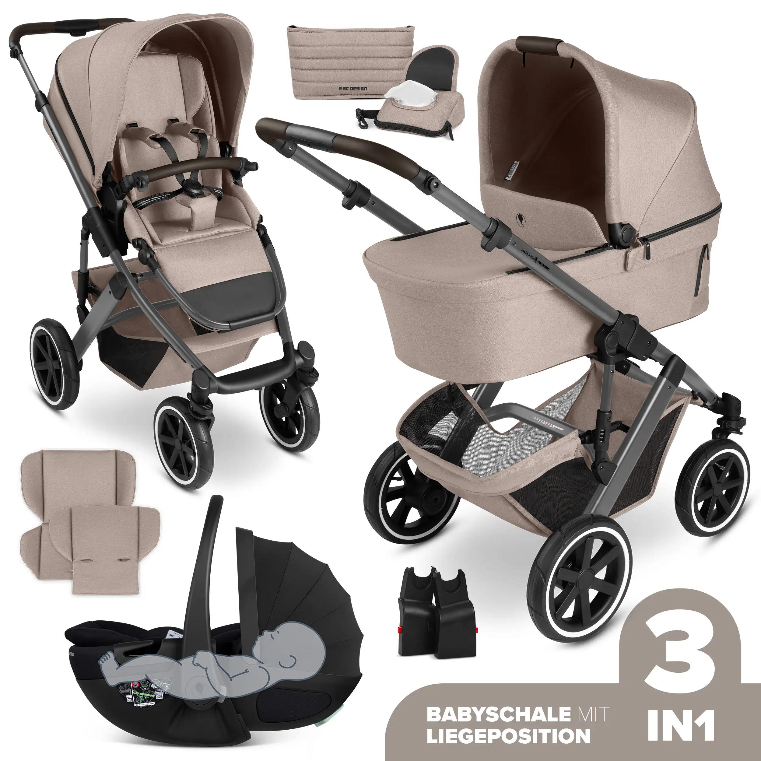 3in1-Kinderwagen-Set Salsa 5 Air inkl. Babyschale Calla mit Liegefunktion - Camel