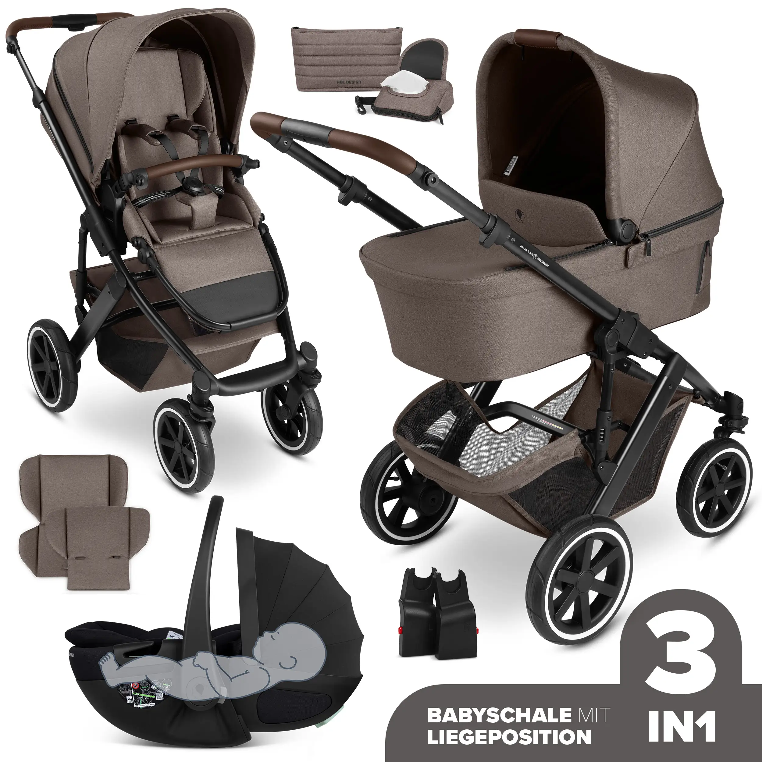 3in1-Kinderwagen-Set Salsa 5 Air inkl. Babyschale Calla mit Liegefunktion  - Nature
