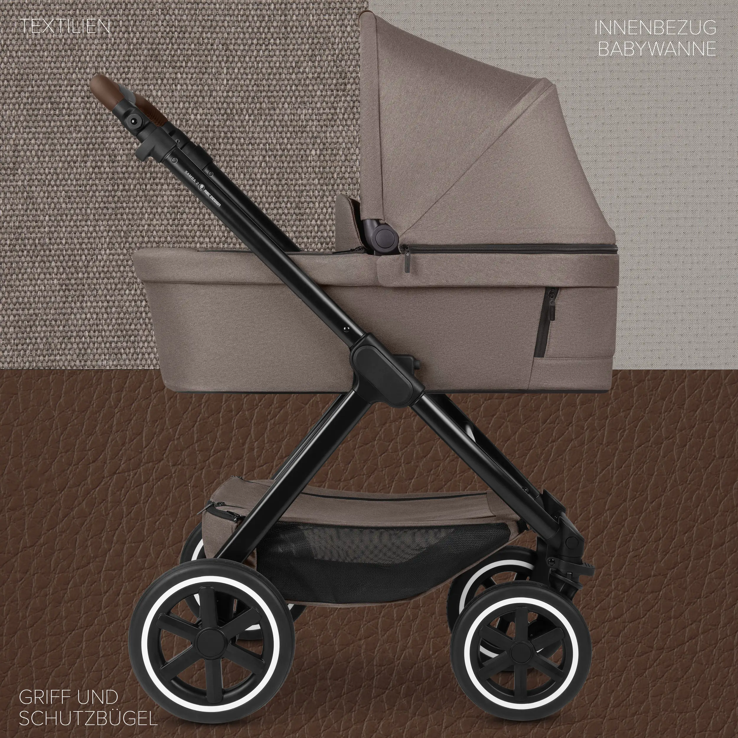 4in1-Kinderwagen-Set Samba 2 inkl. Babyschale Calla mit Liegefunktion - Nature