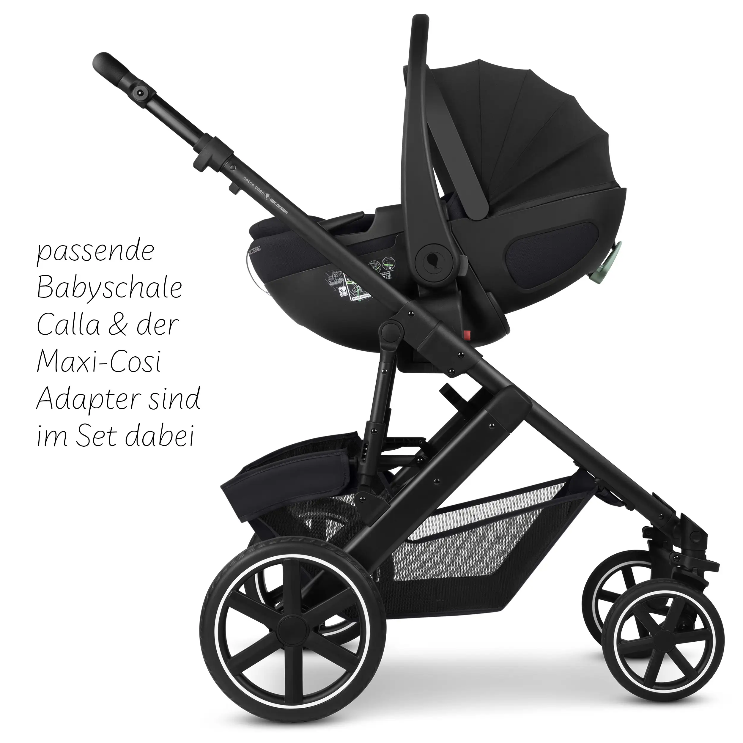 Ensemble poussette 4en1 Salsa Core avec coque auto inclinable Calla et base ISOFIX Root - Ink