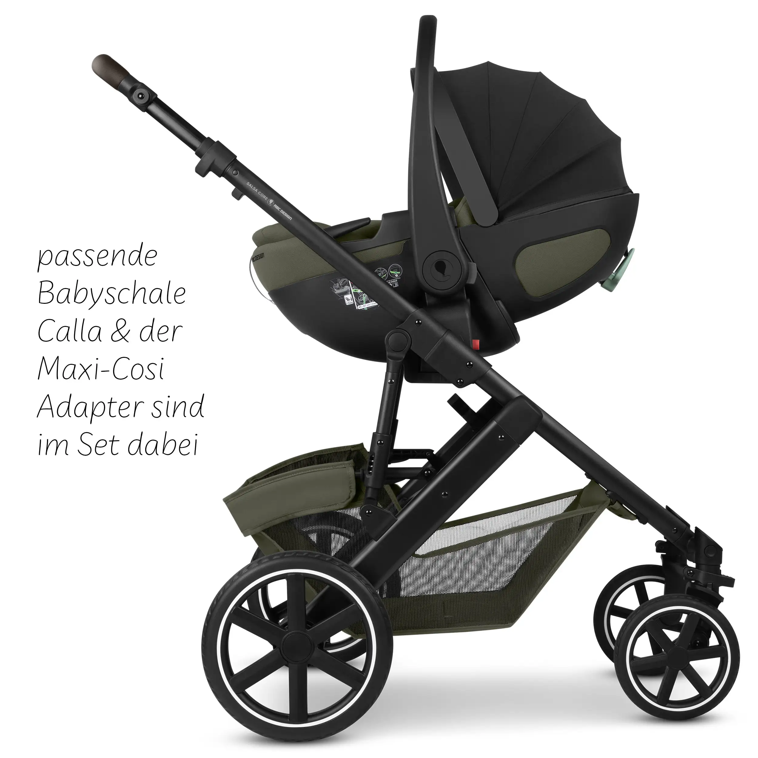 Ensemble poussette 3en1 Salsa Core avec coque auto inclinable Calla - Olive