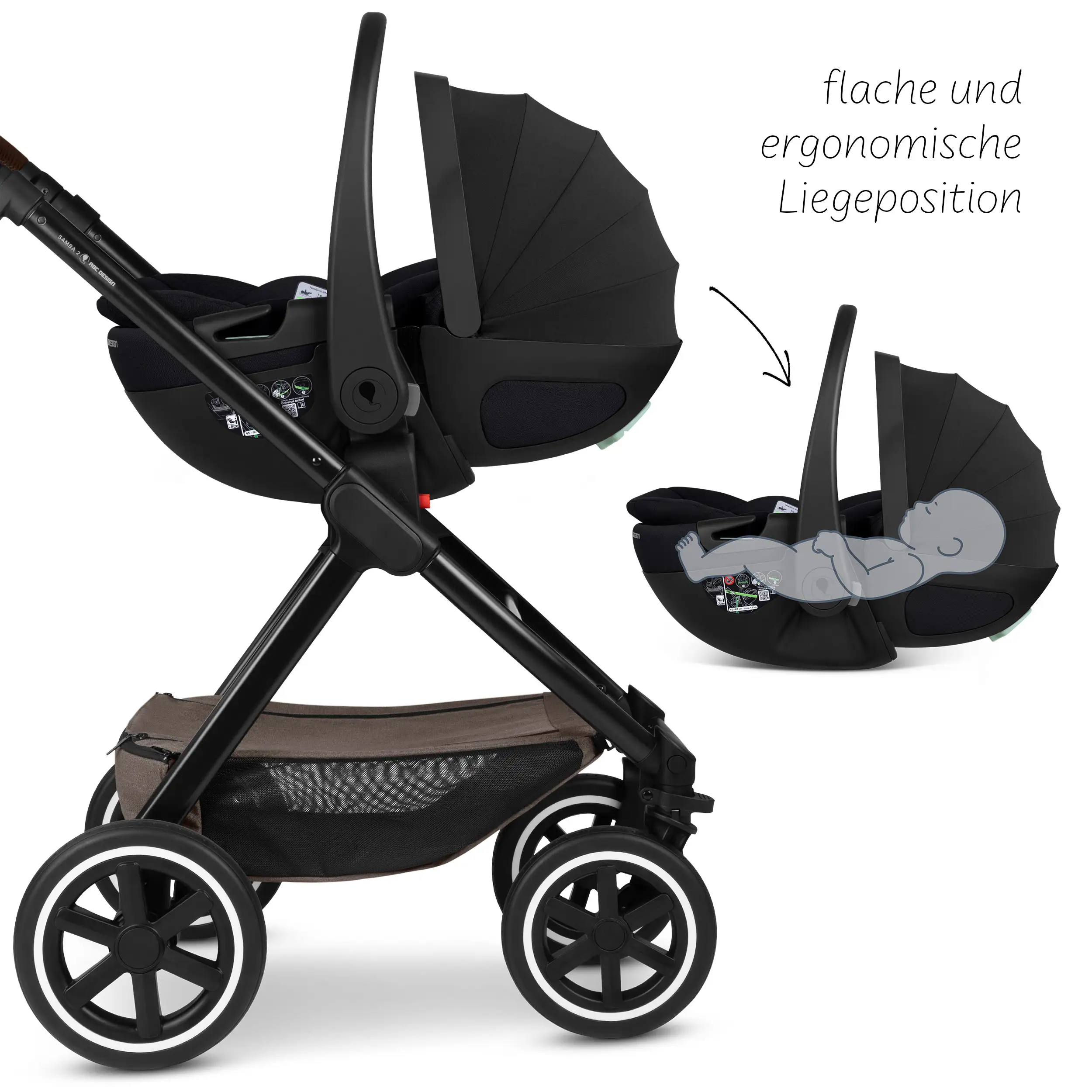 Travel System Samba 2 inkl. Babyschale Calla mit Liegefunktion - Nature