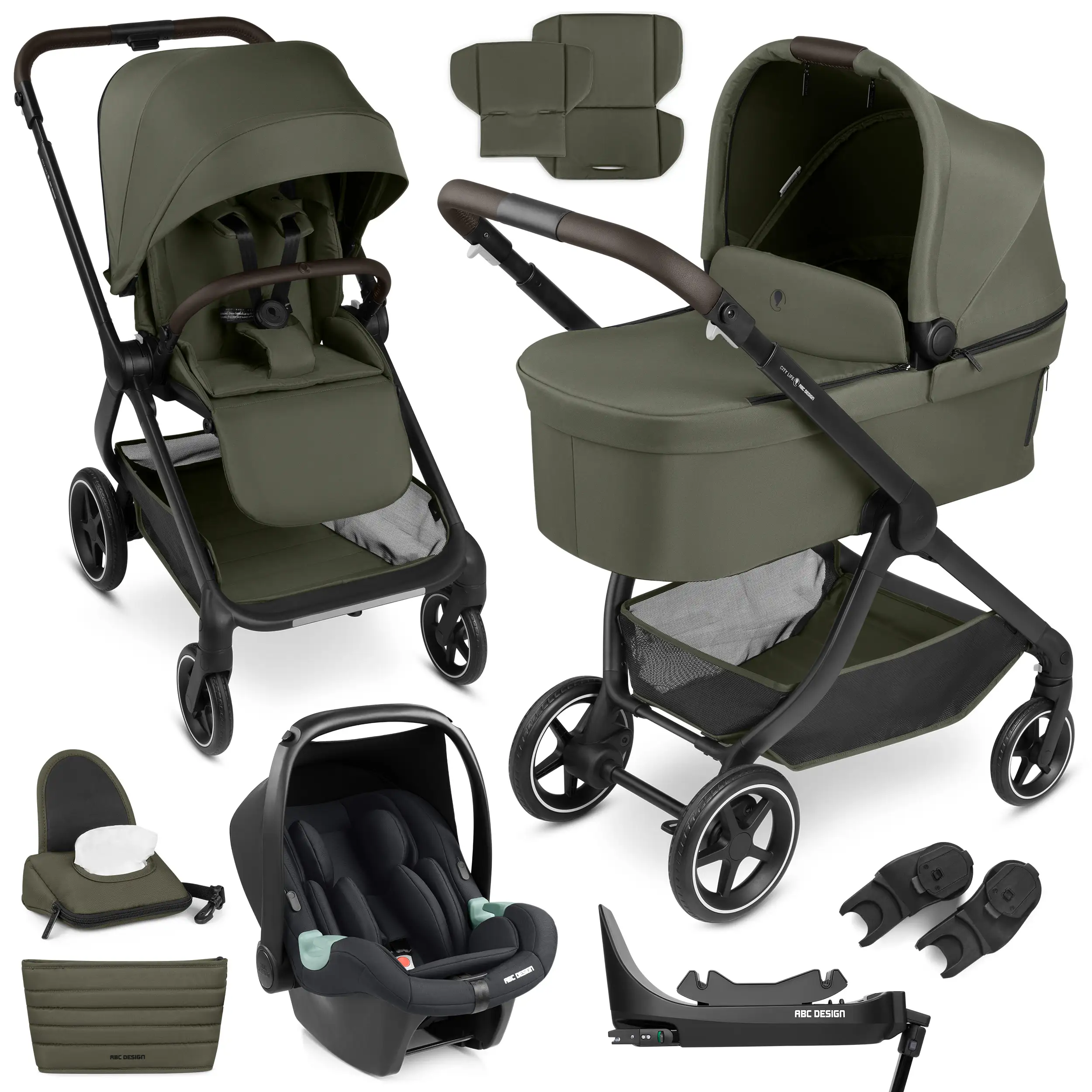 4in1-Kinderwagen-Set City Life inkl. Isofix Base - Avocado