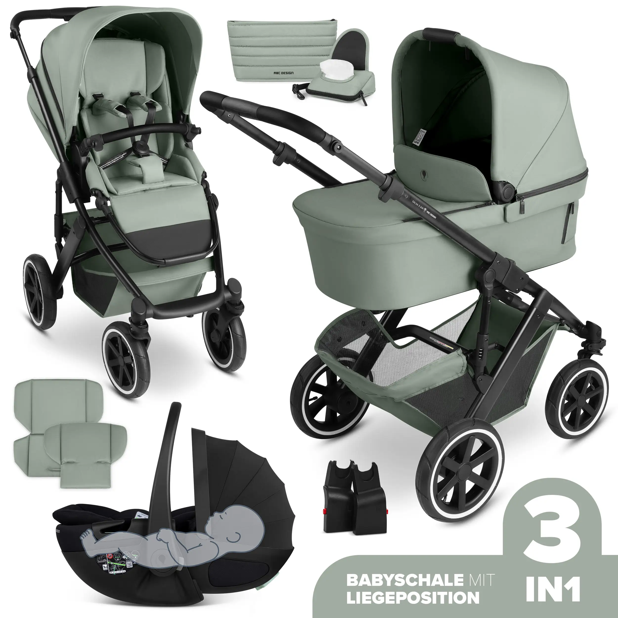 3in1-Kinderwagen-Set Salsa 5 Air inkl. Babyschale Calla mit Liegefunktion - Pine