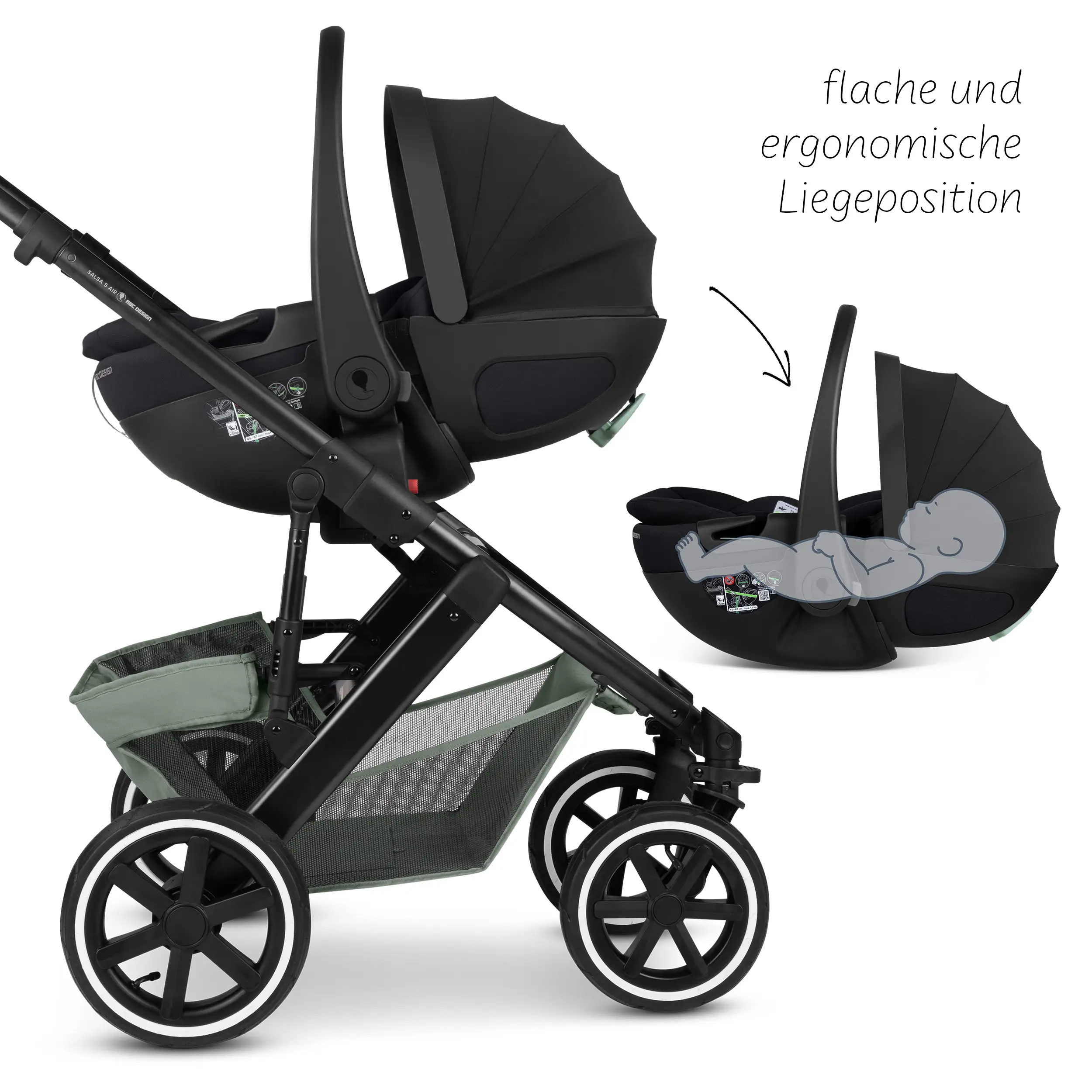3in1-Kinderwagen-Set Salsa 5 Air inkl. Babyschale Calla mit Liegefunktion - Pine