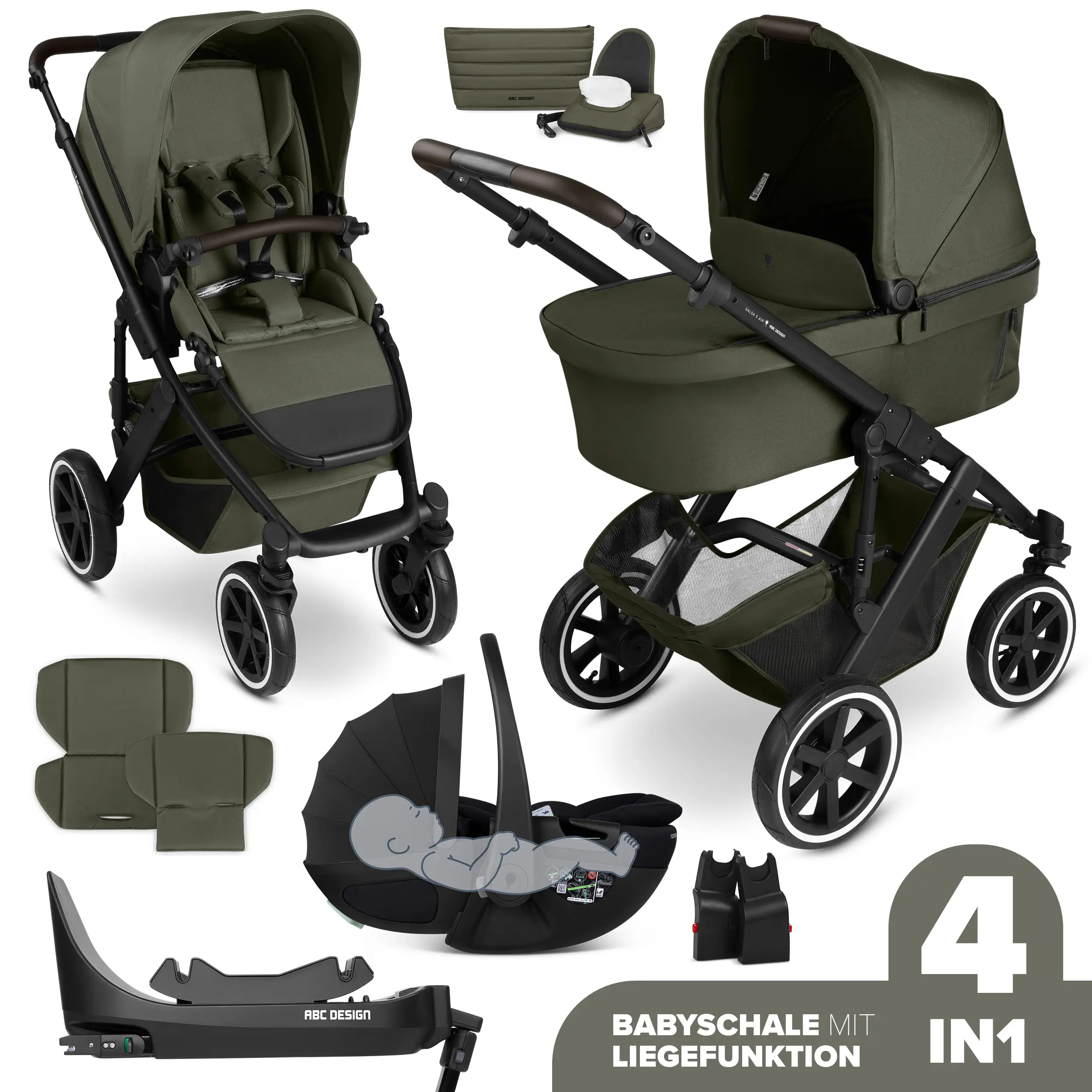 4in1-Kinderwagen-Set Salsa 5 Air inkl. Babyschale Calla mit Liegefunktion - Avocado