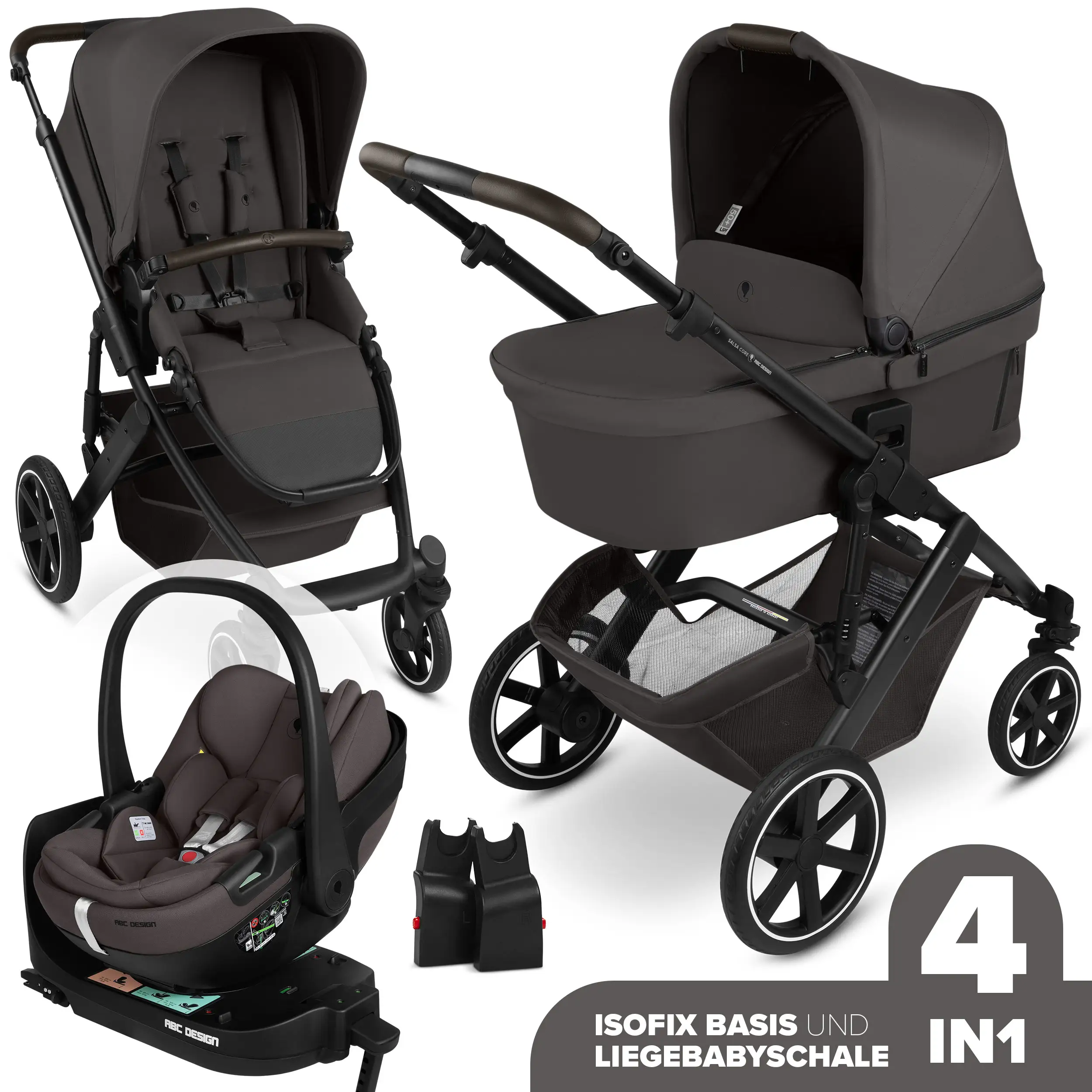 Ensemble poussette 4en1 Salsa Core avec coque auto inclinable Calla et base ISOFIX Root - Falcon