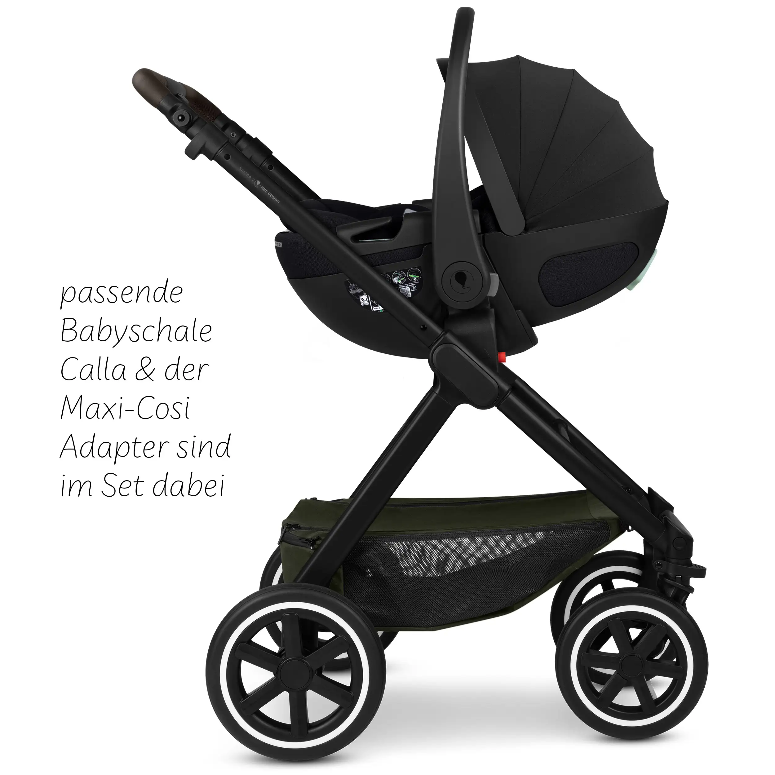 3in1-Kinderwagen-Set Samba 2 inkl. Babyschale Calla mit Liegefunktion - Avocado
