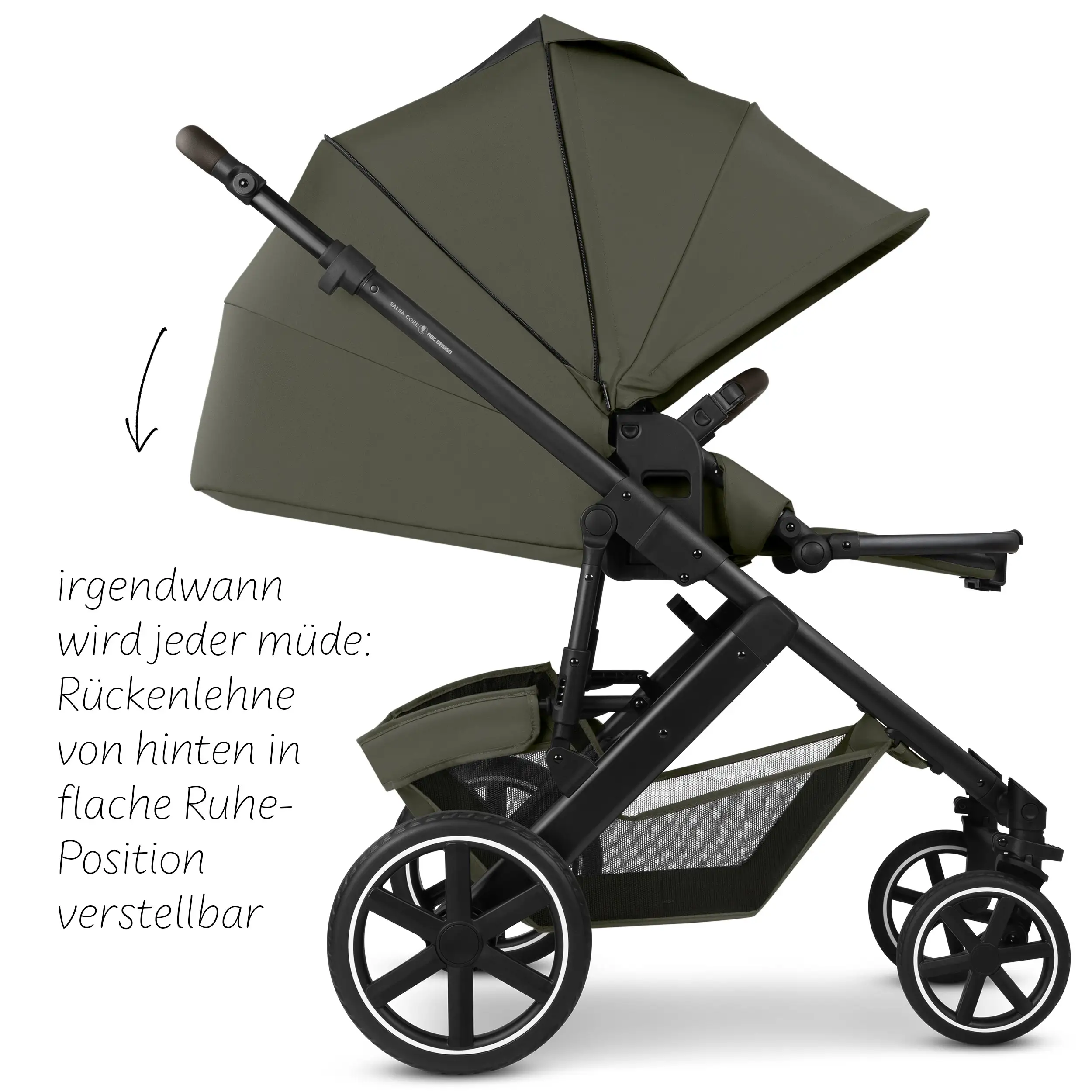 4in1 Kinderwagen-Set Salsa Core inkl. Babyschale Calla mit Liegefunktion & Isofix Base Root - Olive