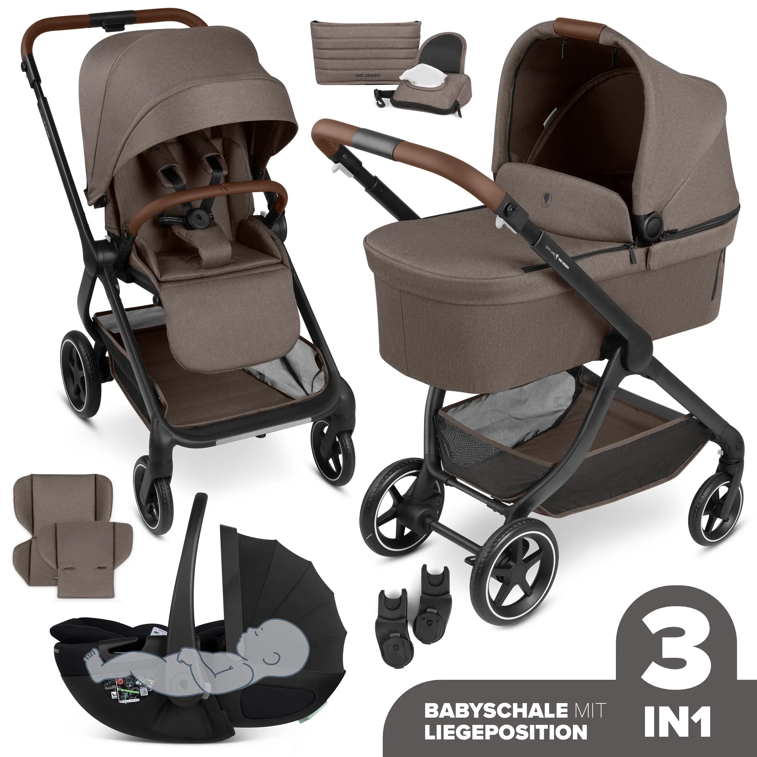 3in1-Kinderwagen-Set City Life inkl. Babyschale Calla mit Liegefunktion - Nature