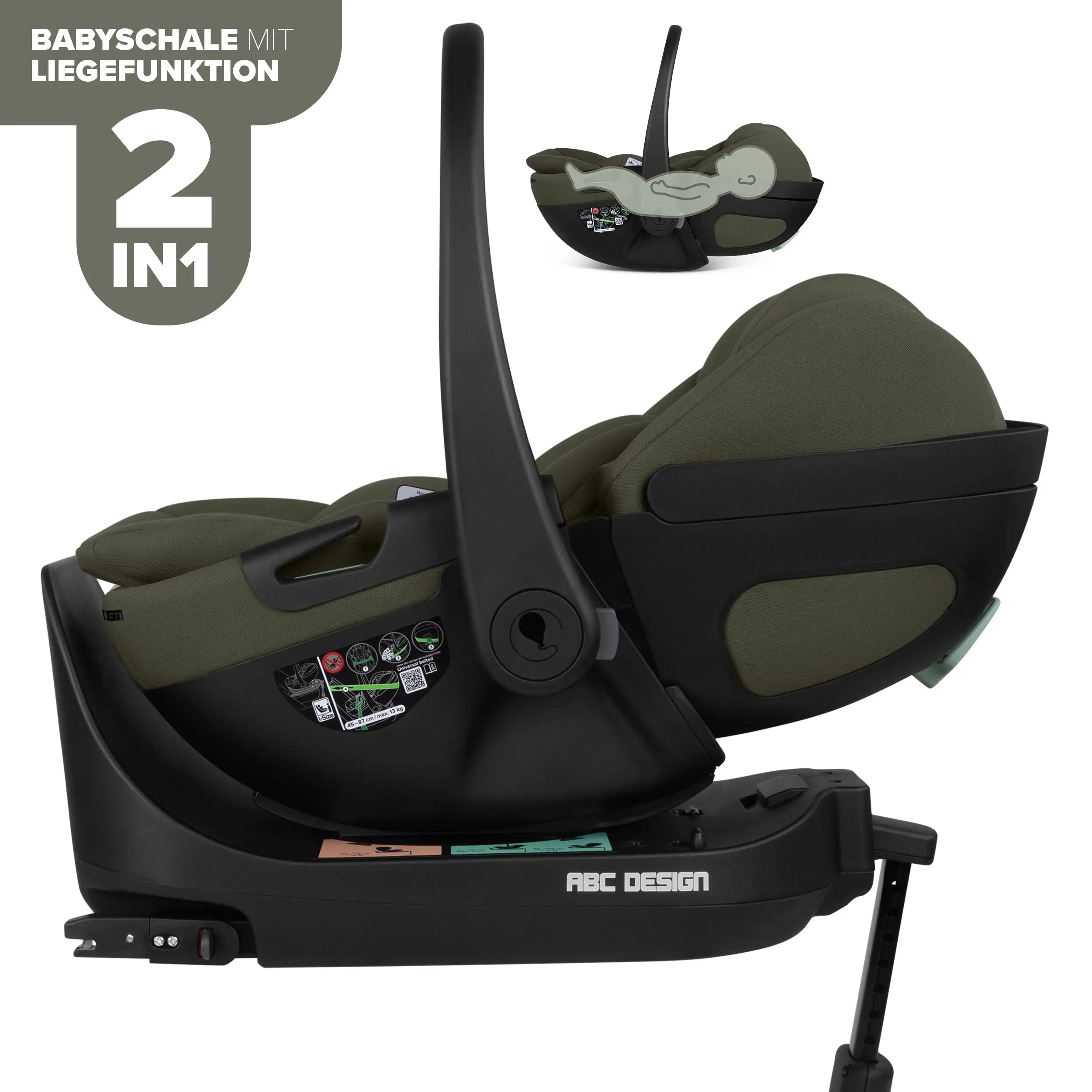 Babyschale mit Liegefunktion Calla i-Size inkl. drehbarer Isofix Base Root- Olive