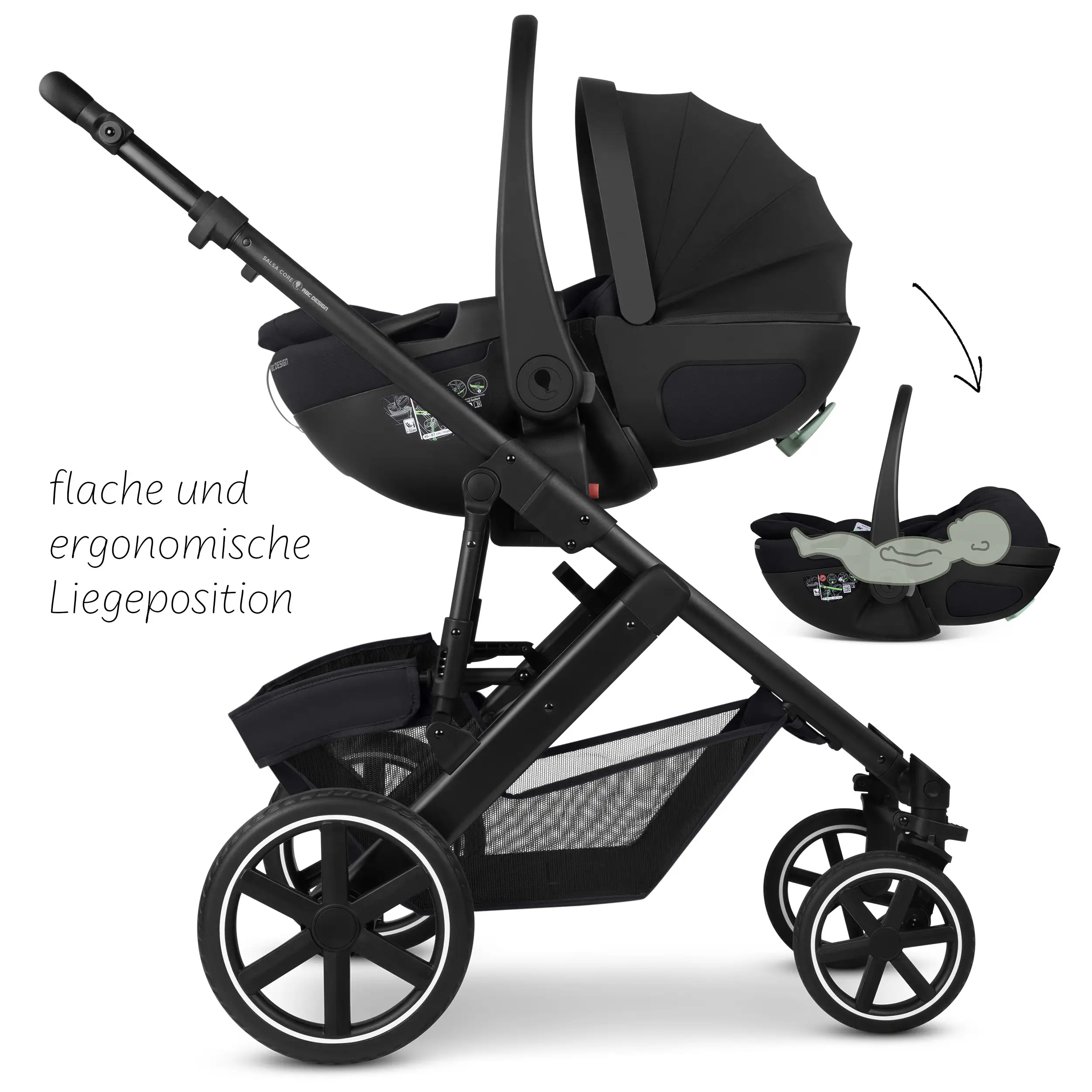 Ensemble poussette 4en1 Salsa Core avec coque auto inclinable Calla et base ISOFIX Root - Ink