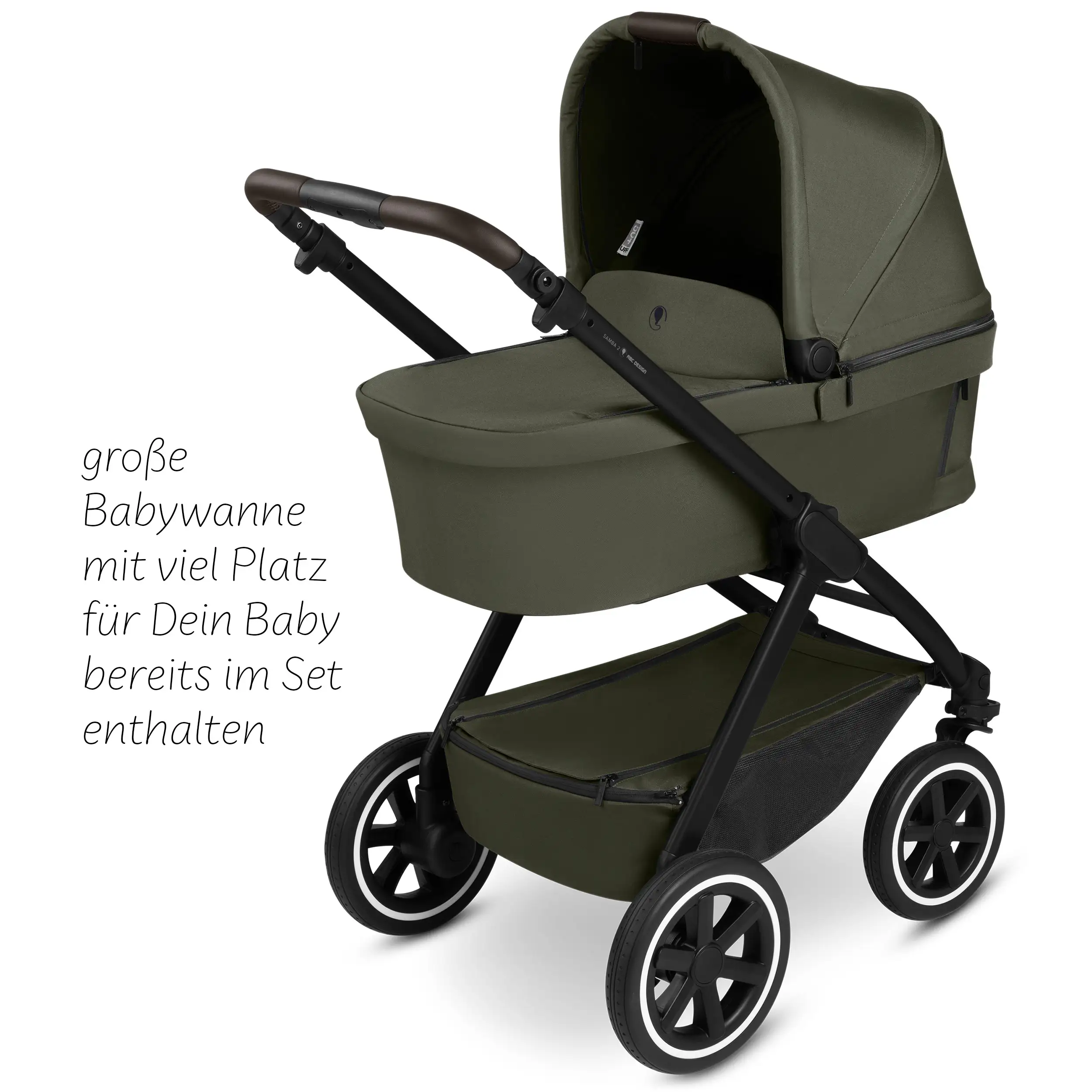 4in1-Kinderwagen-Set Samba 2 inkl. Babyschale Calla mit Liegefunktion - Avocado