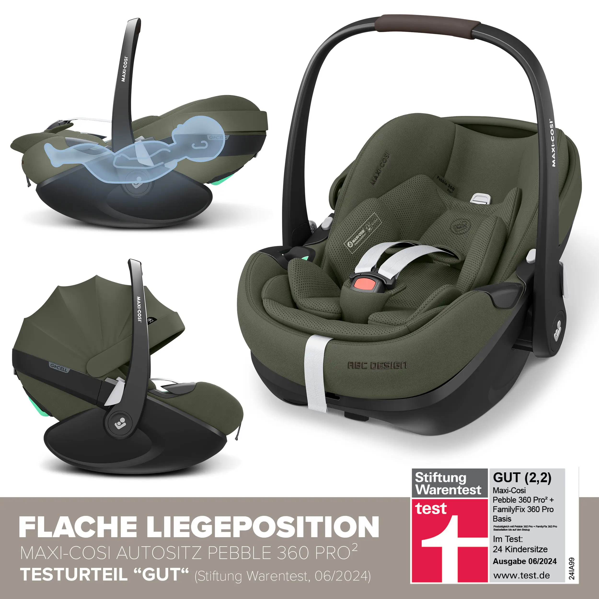 3in1 Kinderwagen-Set City Life inkl. Babyschale Maxi Cosi Pebble 360 Pro 2 - Avocado