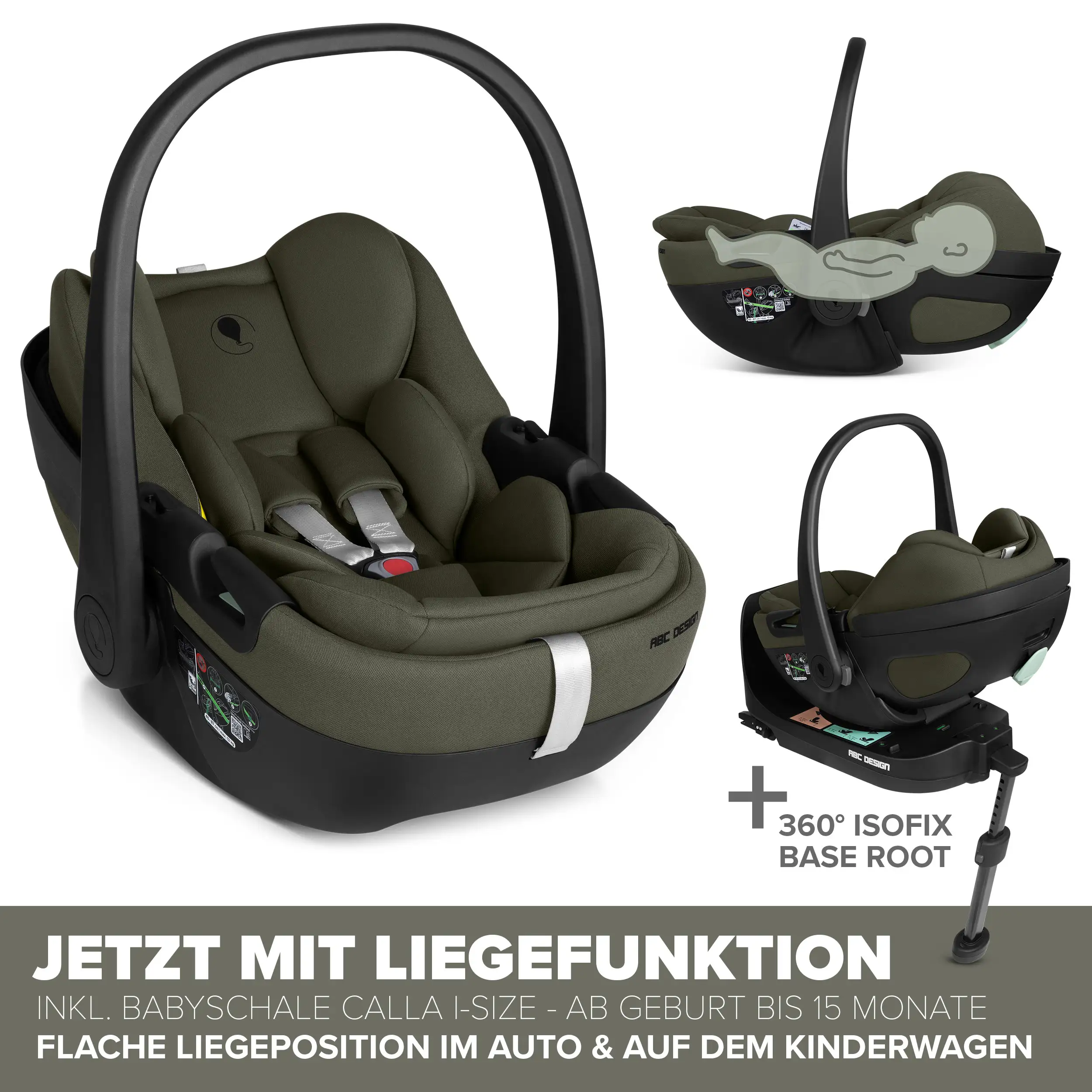 4in1 Kinderwagen-Set Salsa Core inkl. Babyschale Calla mit Liegefunktion & Isofix Base Root - Olive